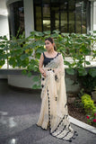 Shivi - Offwhite Saree with Black Floral applique work