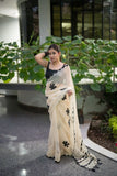 Shivi - Offwhite Saree with Black Floral applique work