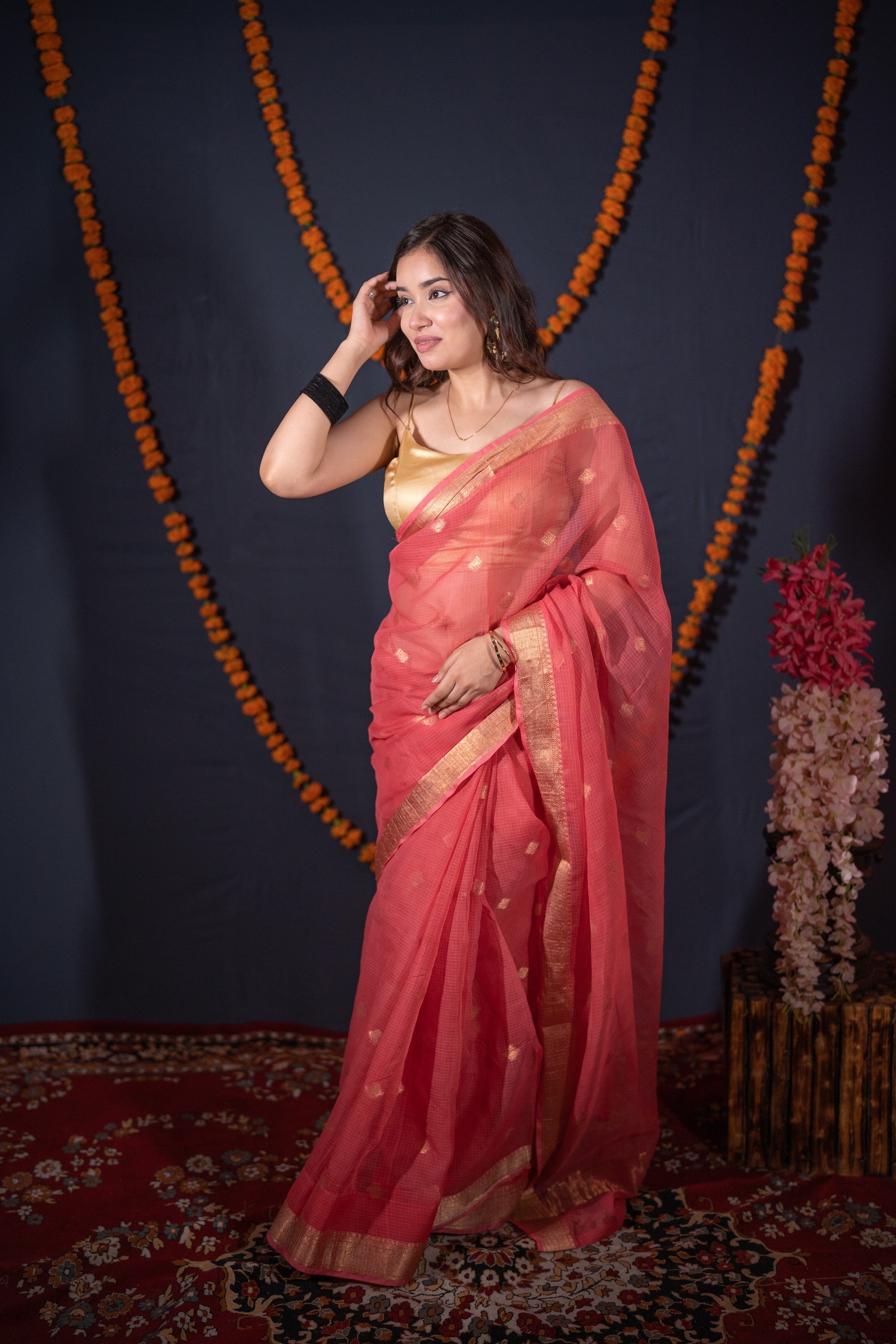 Subhagini- Pink Kota Doria Saree