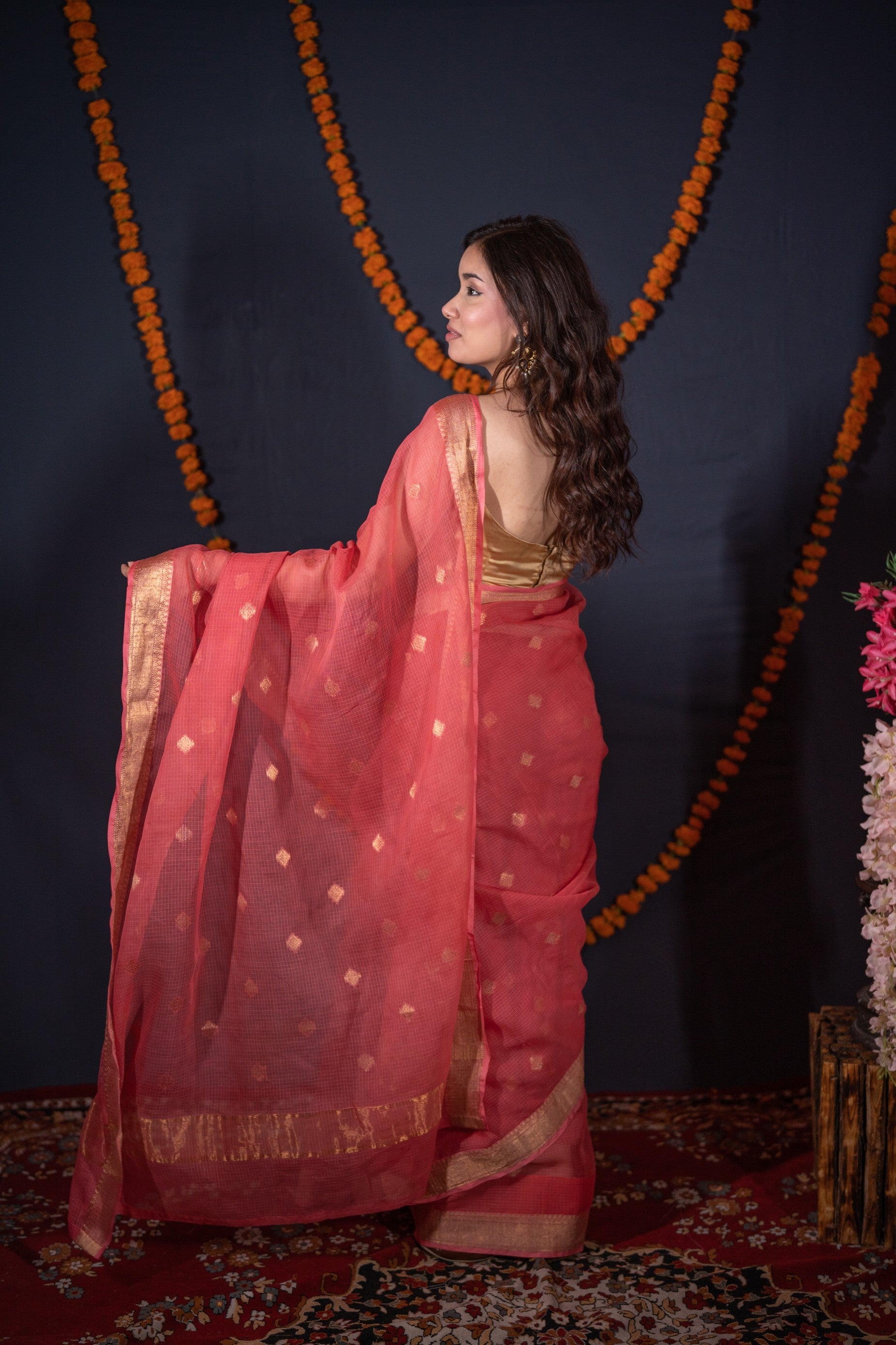 Subhagini- Pink Kota Doria Saree