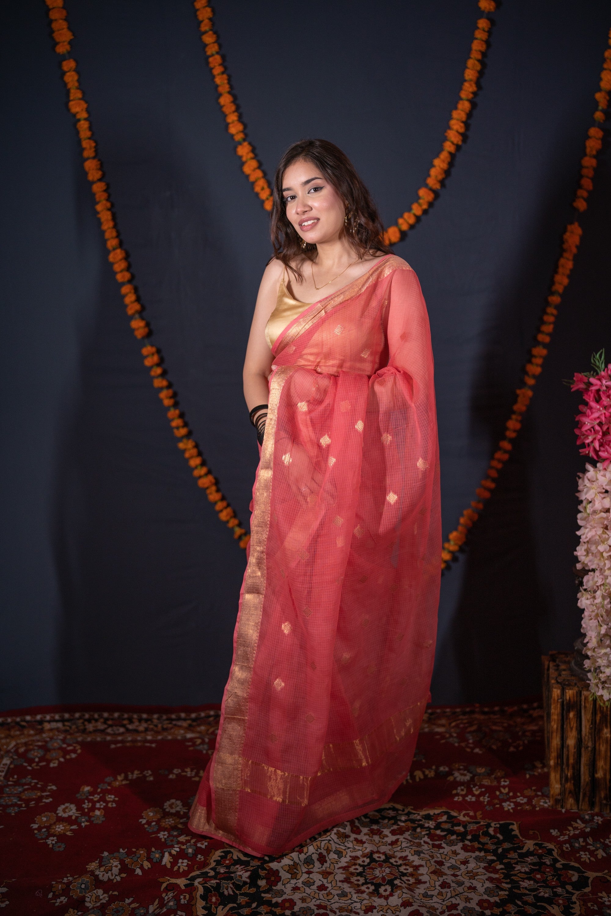 Subhagini- Pink Kota Doria Saree