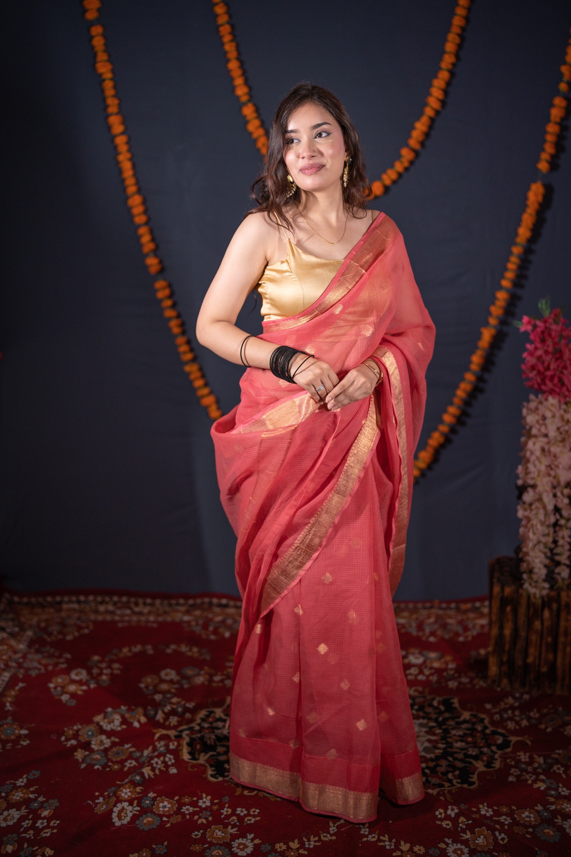 Subhagini- Pink Kota Doria Saree