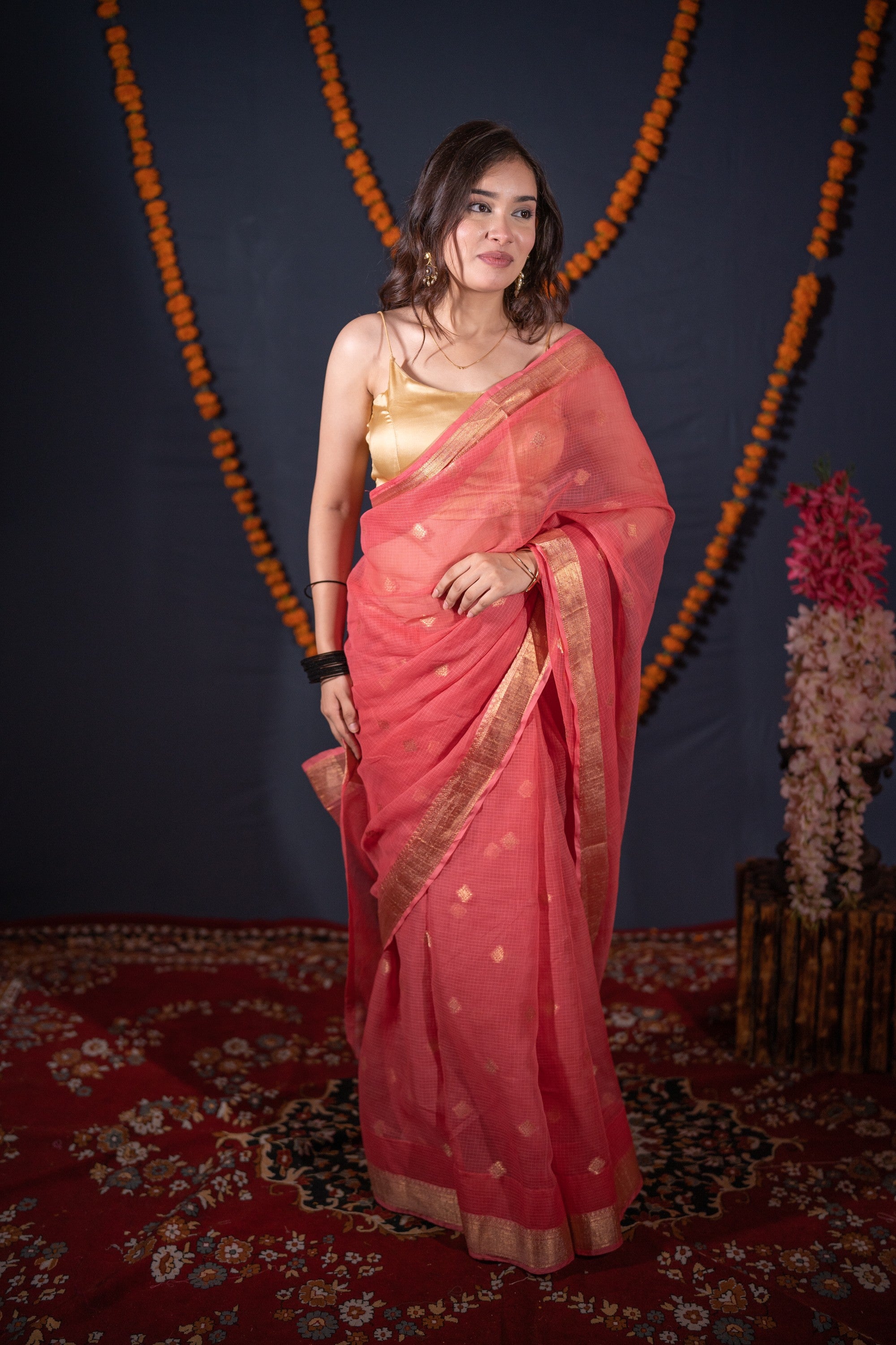 Subhagini- Pink Kota Doria Saree