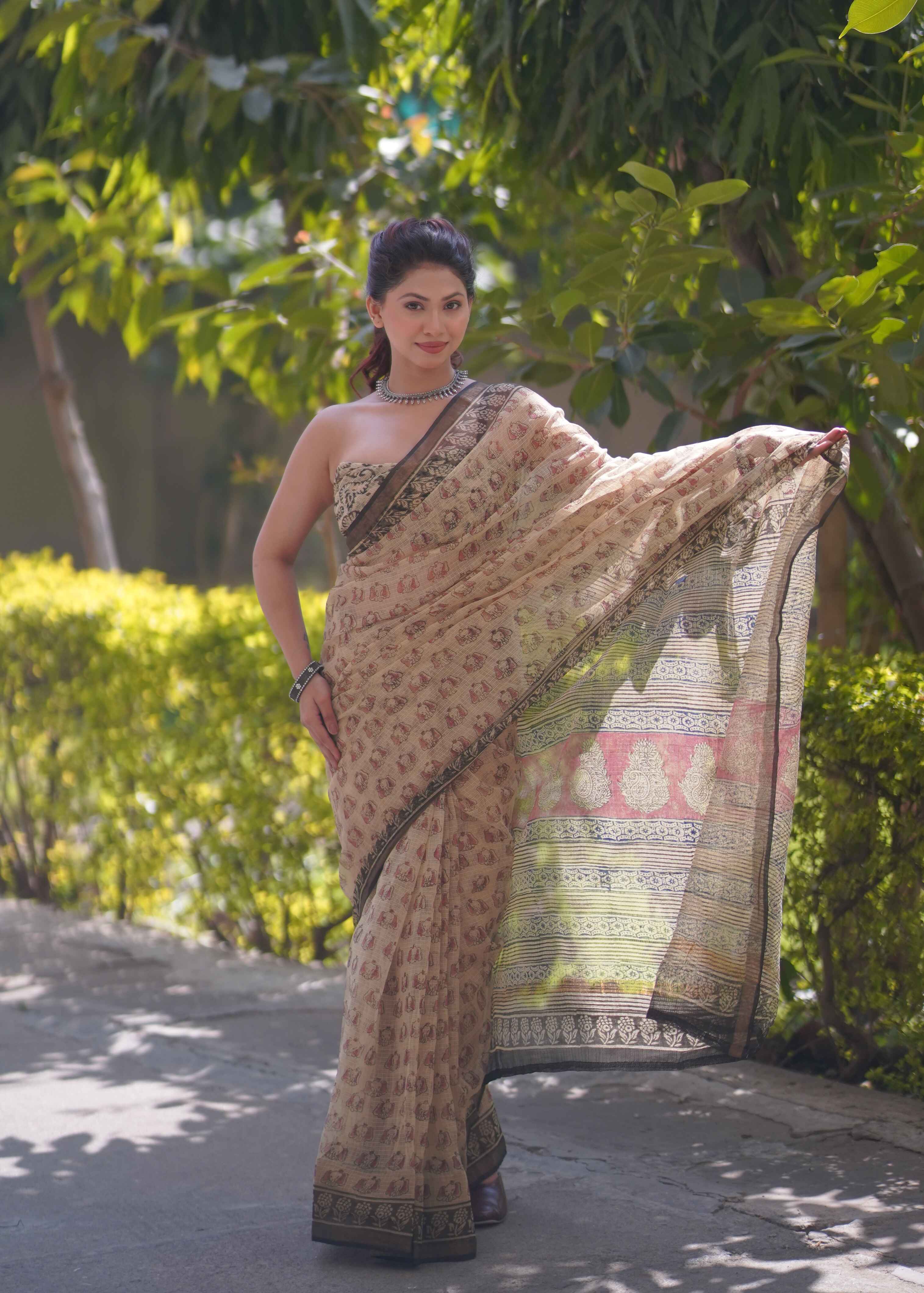 Vanaja - Elephant Print Kota Doria Saree