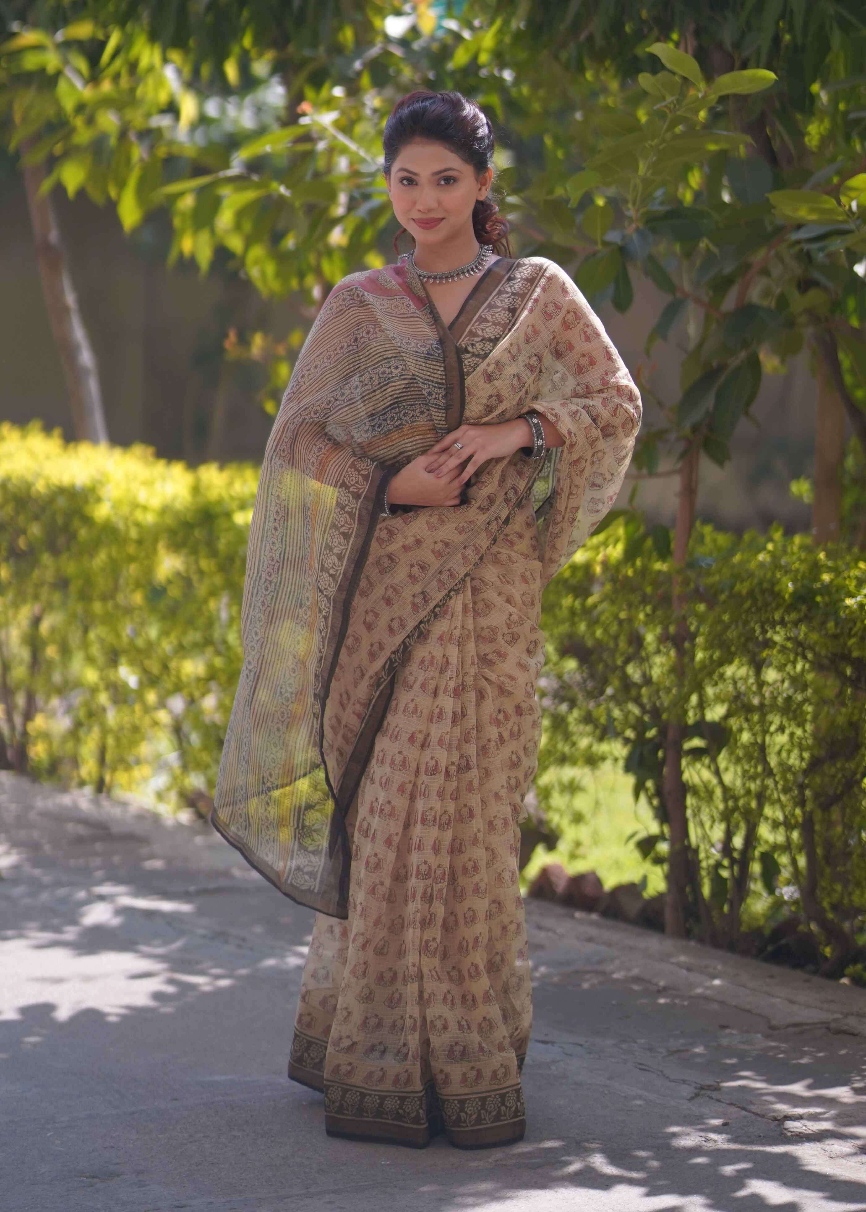 Vanaja - Elephant Print Kota Doria Saree