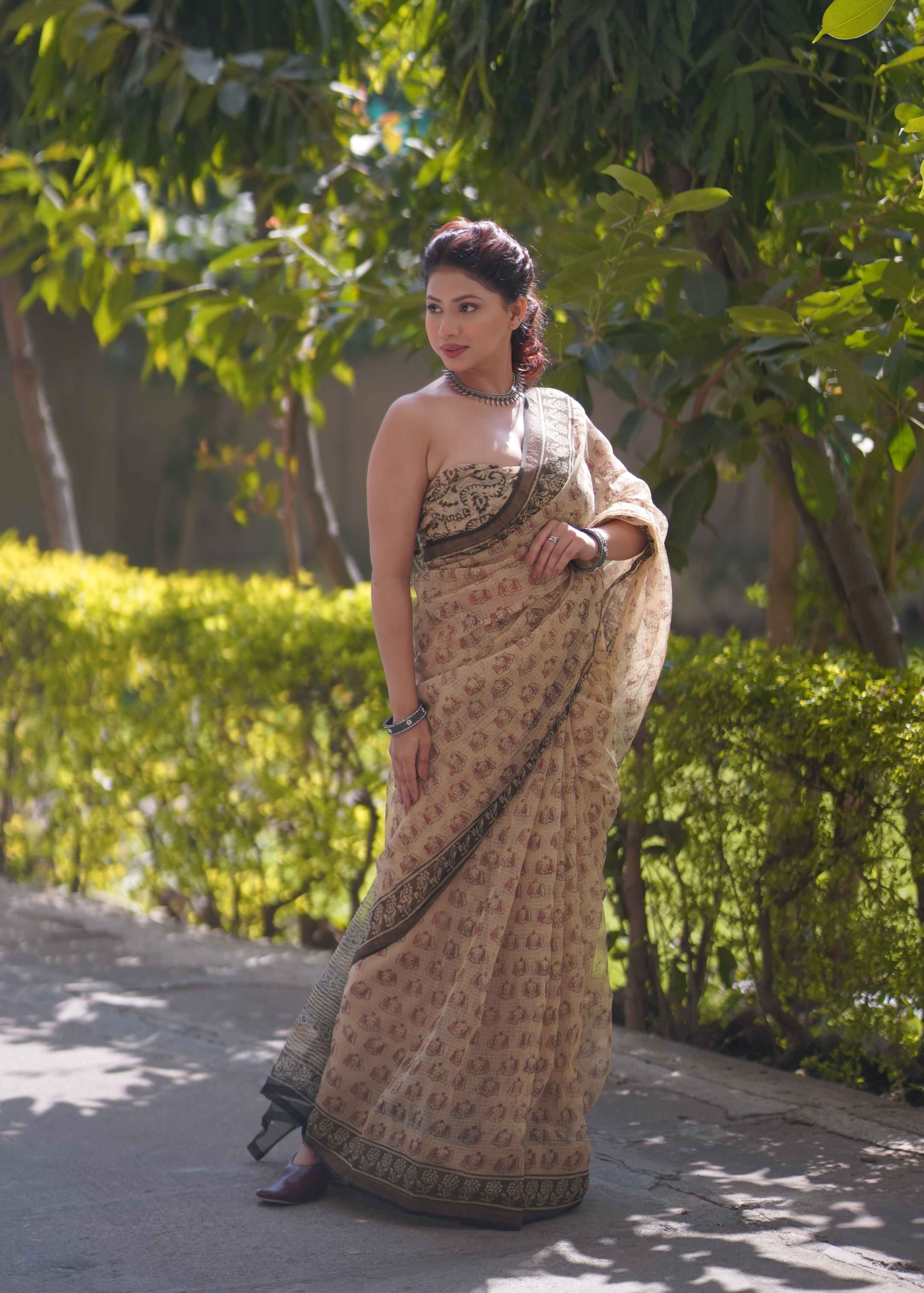 Vanaja - Elephant Print Kota Doria Saree