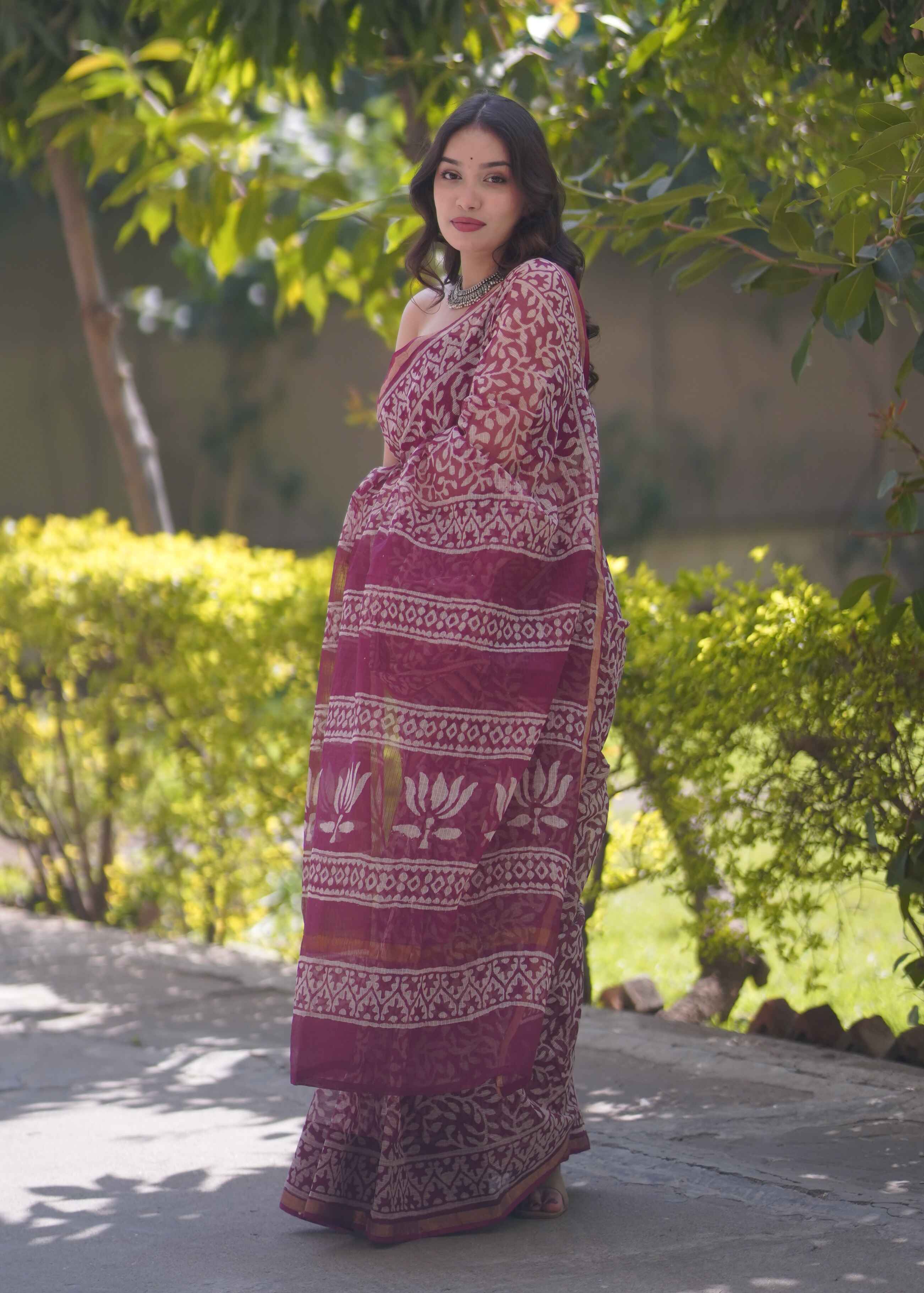 Sugandhika- Leaf Print Kota Doria Saree