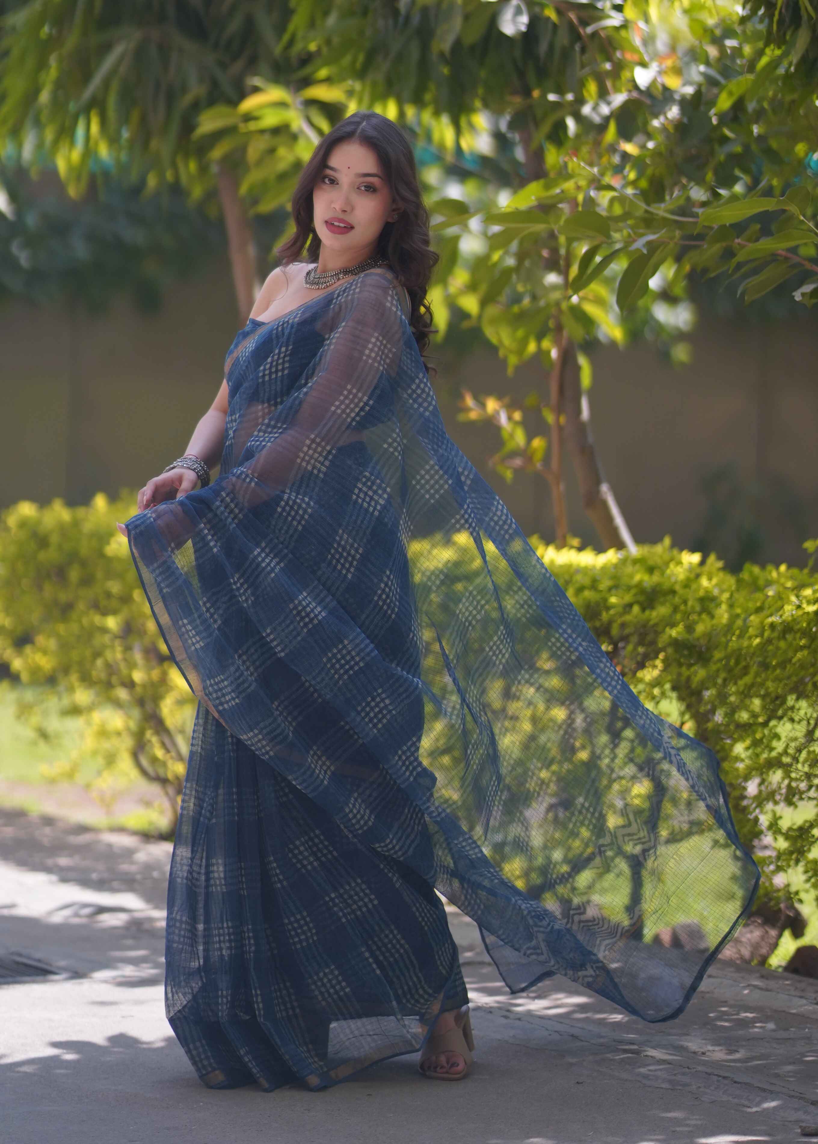 Neelanjali - Indigo Checks Kota Doria Saree