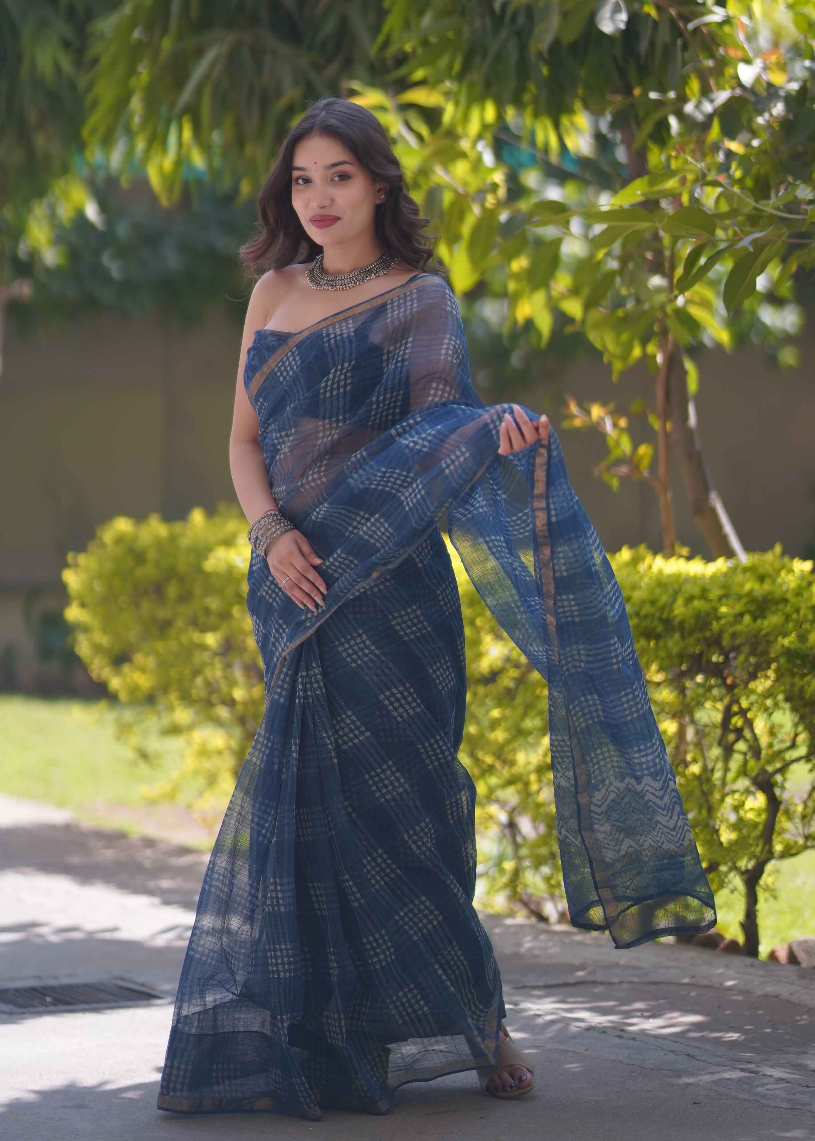 Neelanjali - Indigo Checks Kota Doria Saree