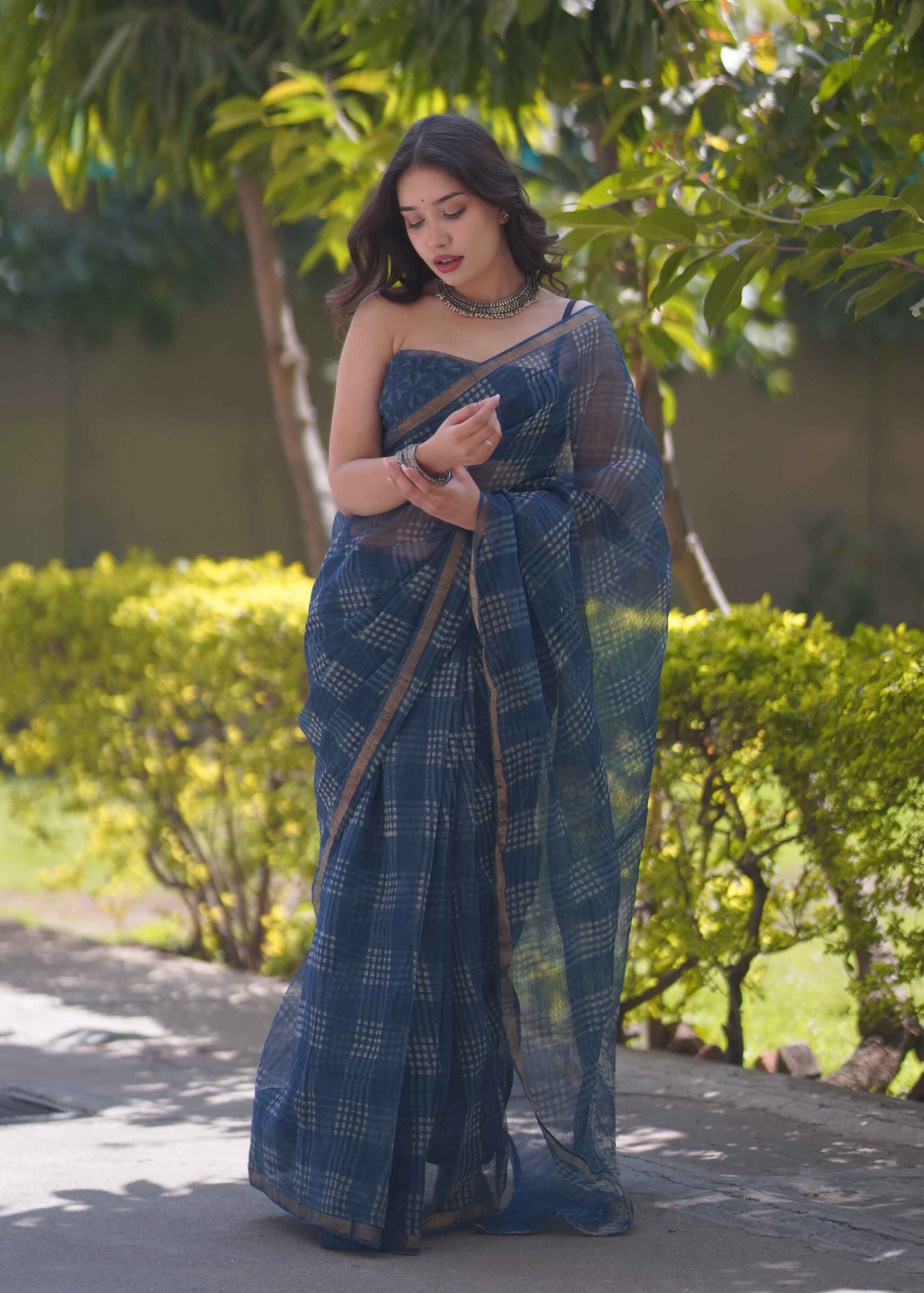 Neelanjali - Indigo Checks Kota Doria Saree