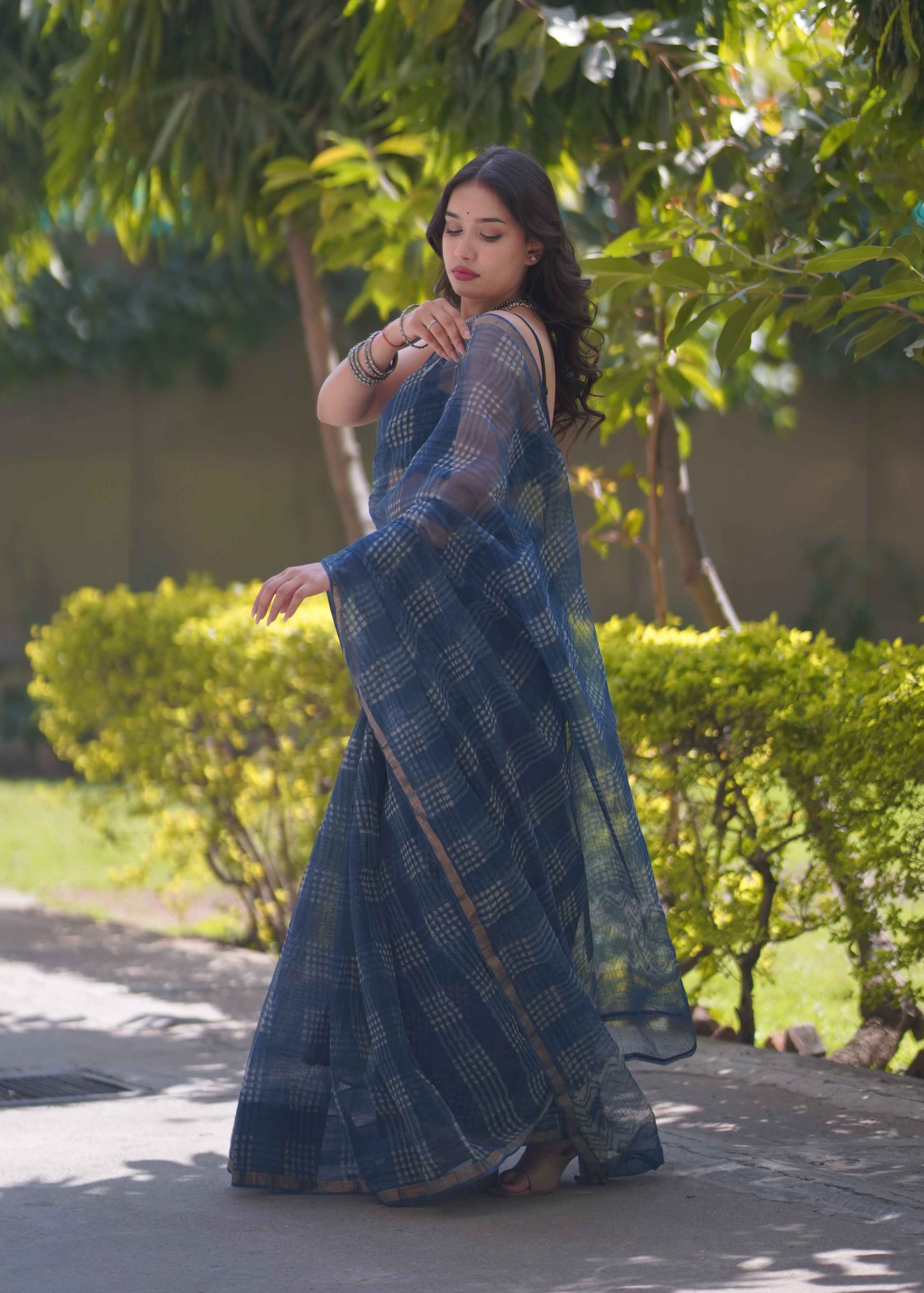 Neelanjali - Indigo Checks Kota Doria Saree