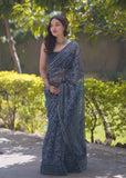 Sanjh Phool - Indigo Floral Kota Doria Saree