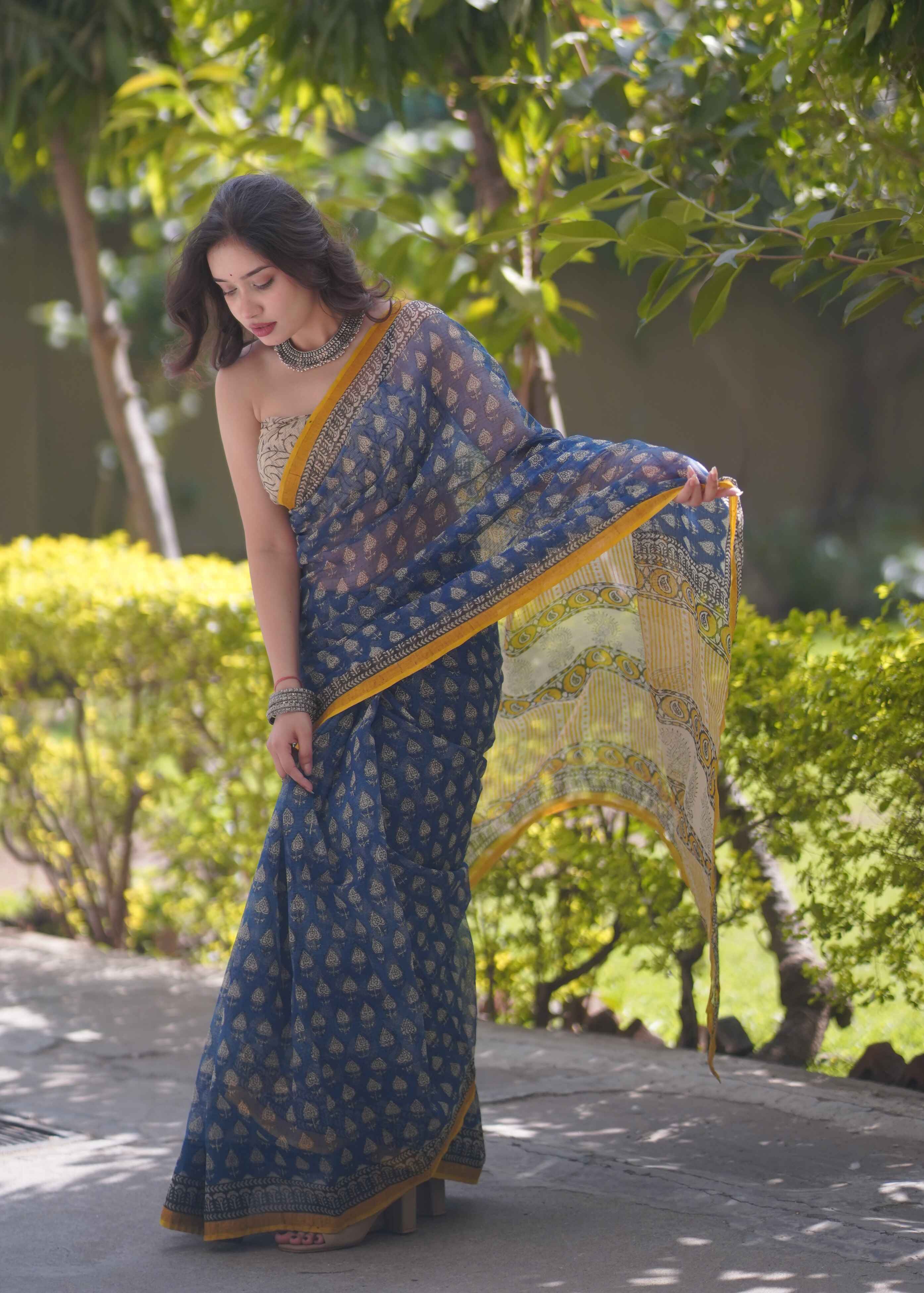 Nayantara- Blue Kota Doria Saree