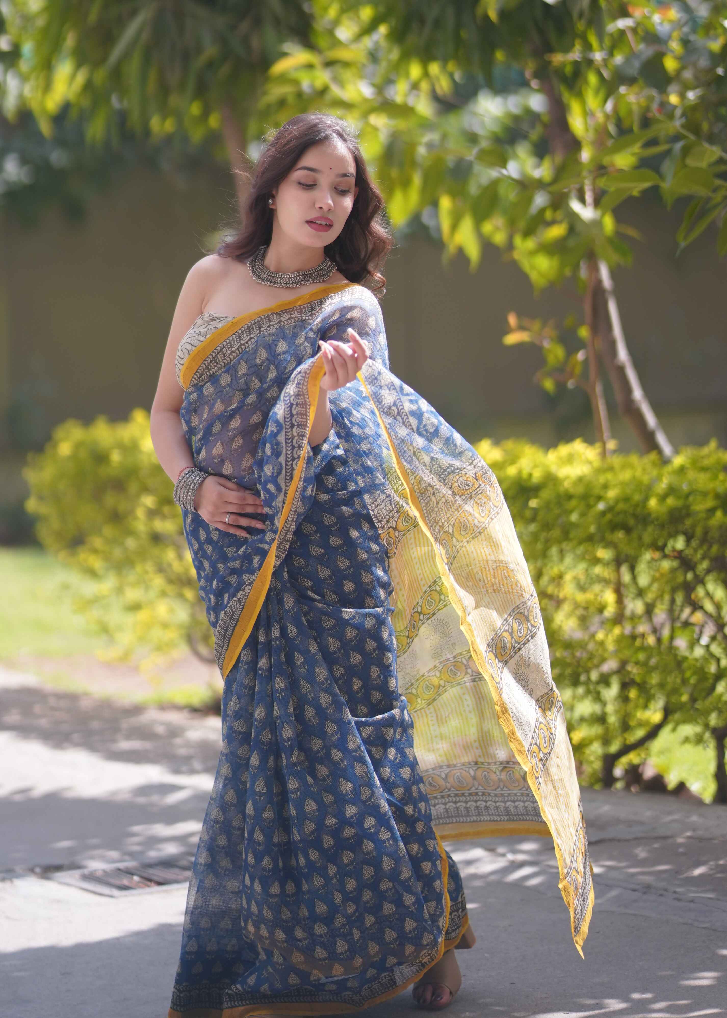 Nayantara- Blue Kota Doria Saree