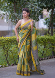 Kanakjaal- Yellow Checks Maheshwari Saree