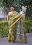 Kanakjaal- Yellow Checks Maheshwari Saree