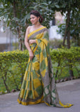 Kanakjaal- Yellow Checks Maheshwari Saree