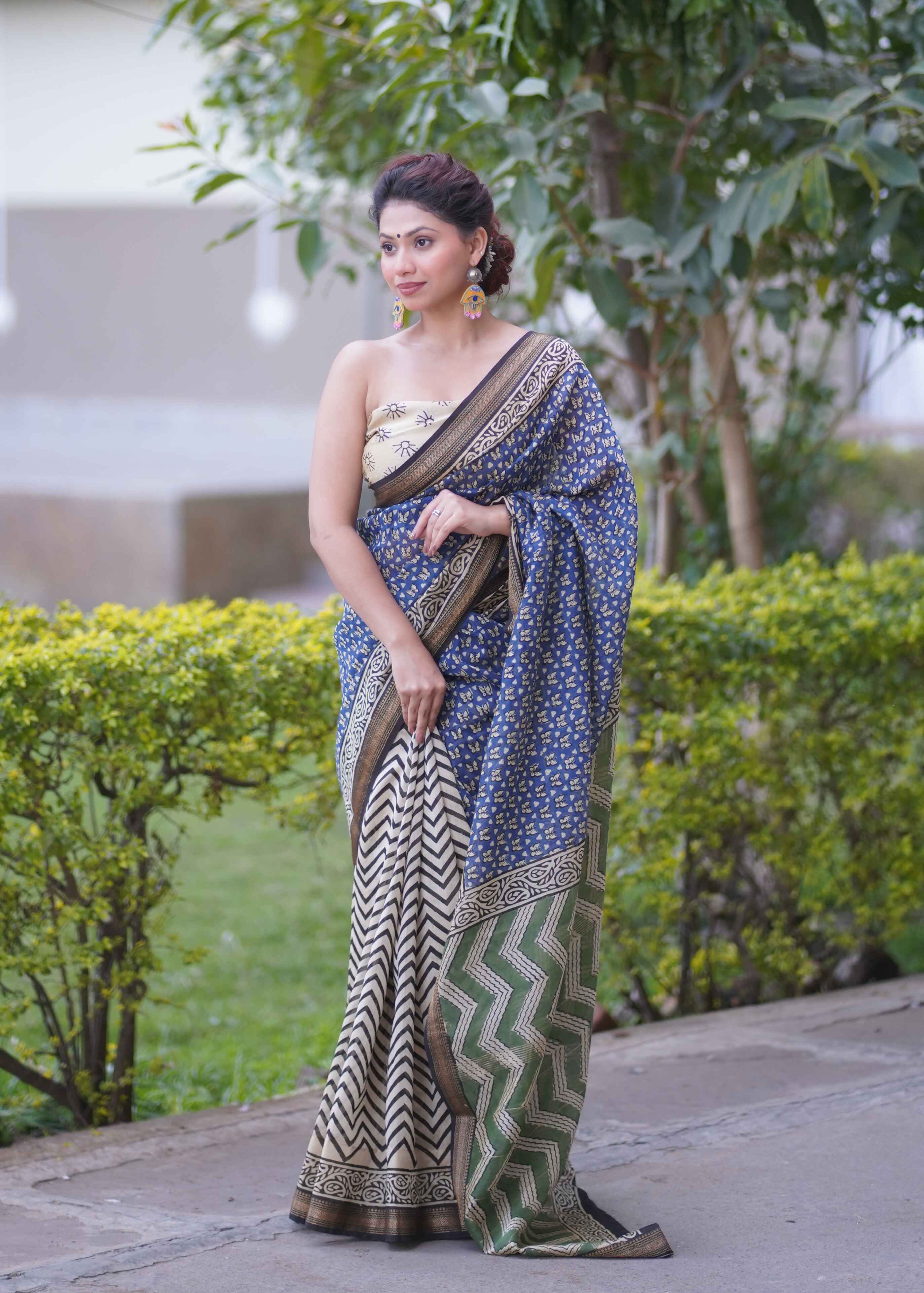 Nirjhari- Zigzag Maheshwari Silk Saree