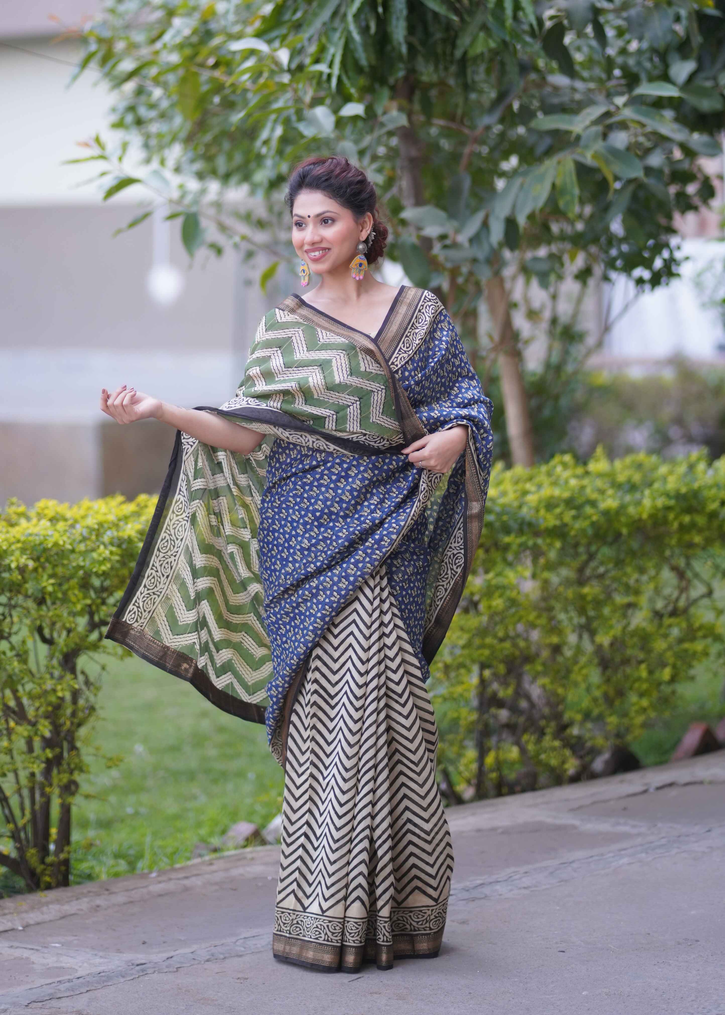 Nirjhari- Zigzag Maheshwari Silk Saree