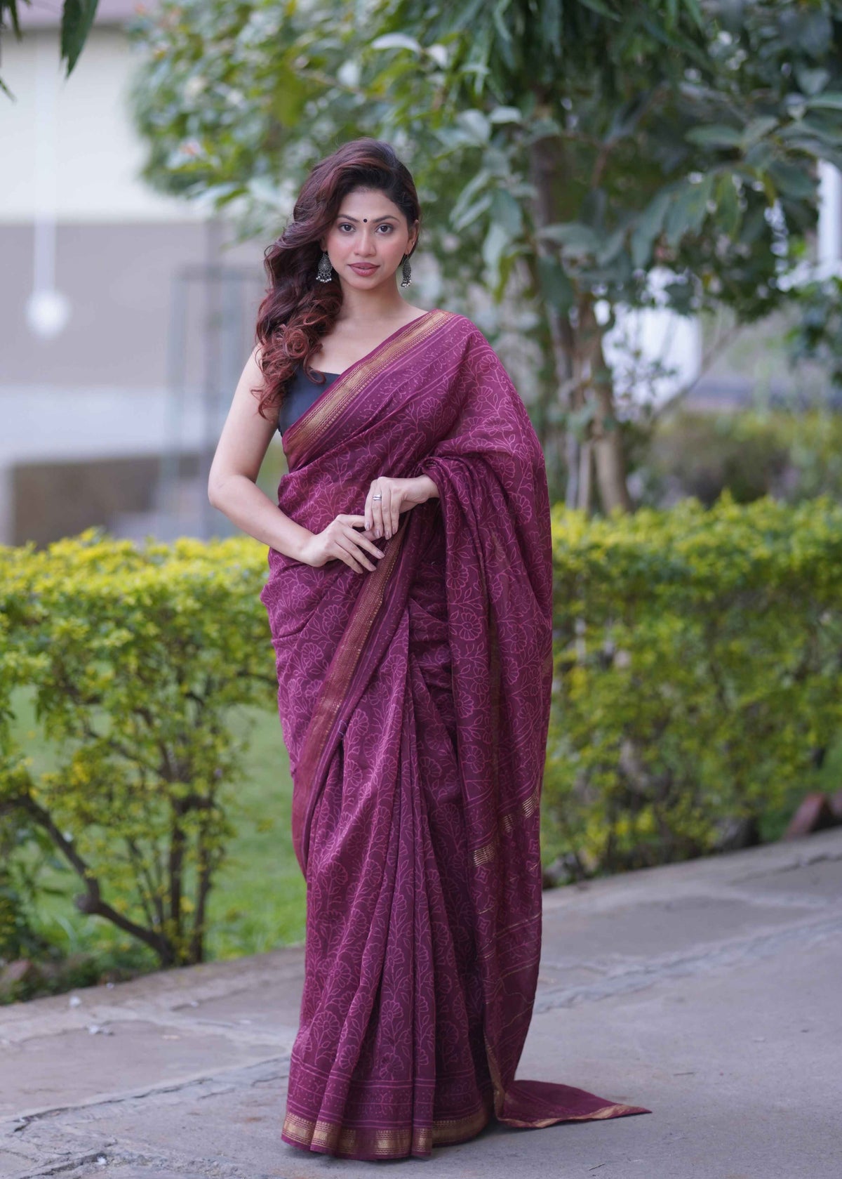 Gulnar- Maroon Maheshwari Silk Saree