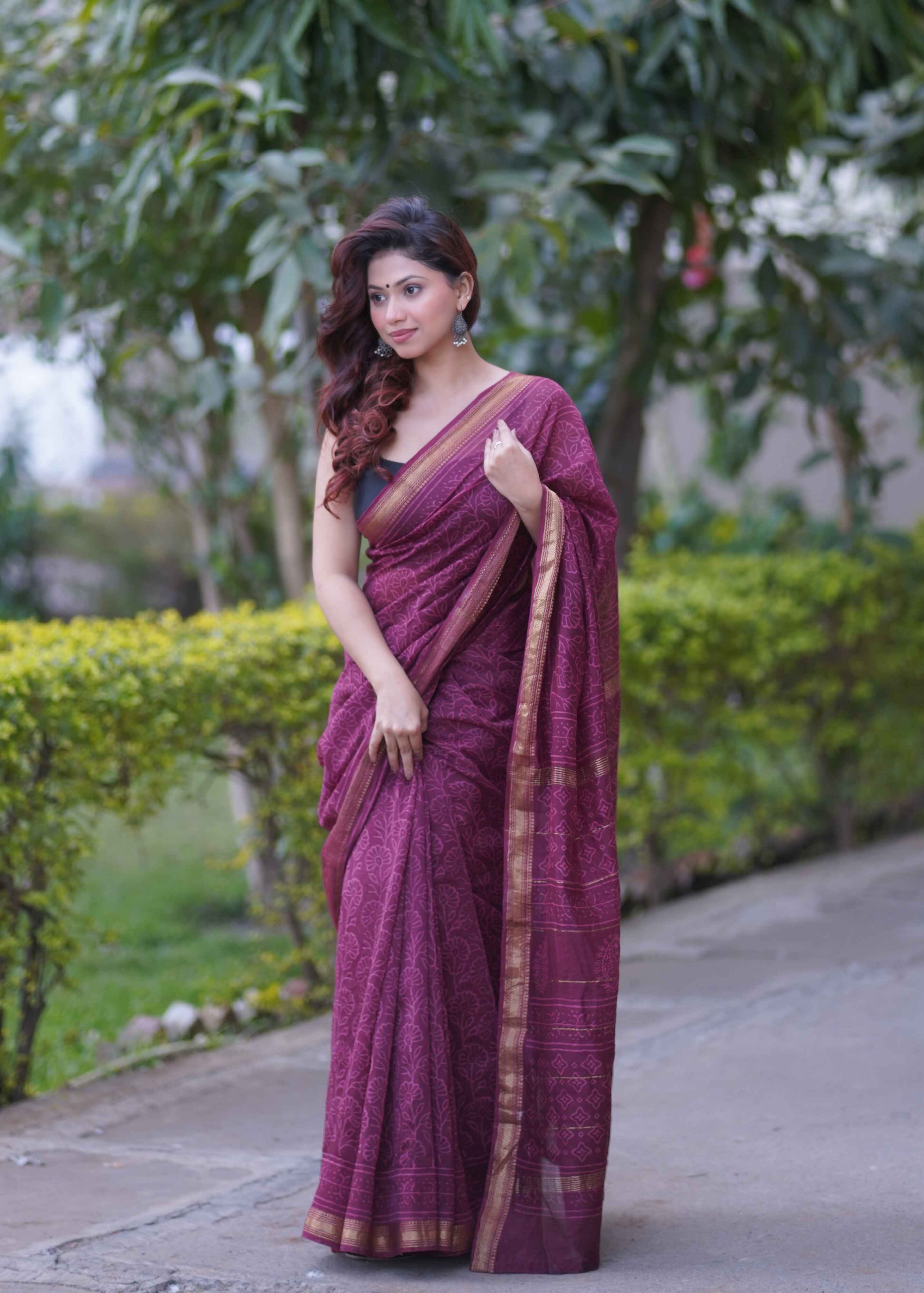 Gulnar- Maroon Maheshwari Silk Saree