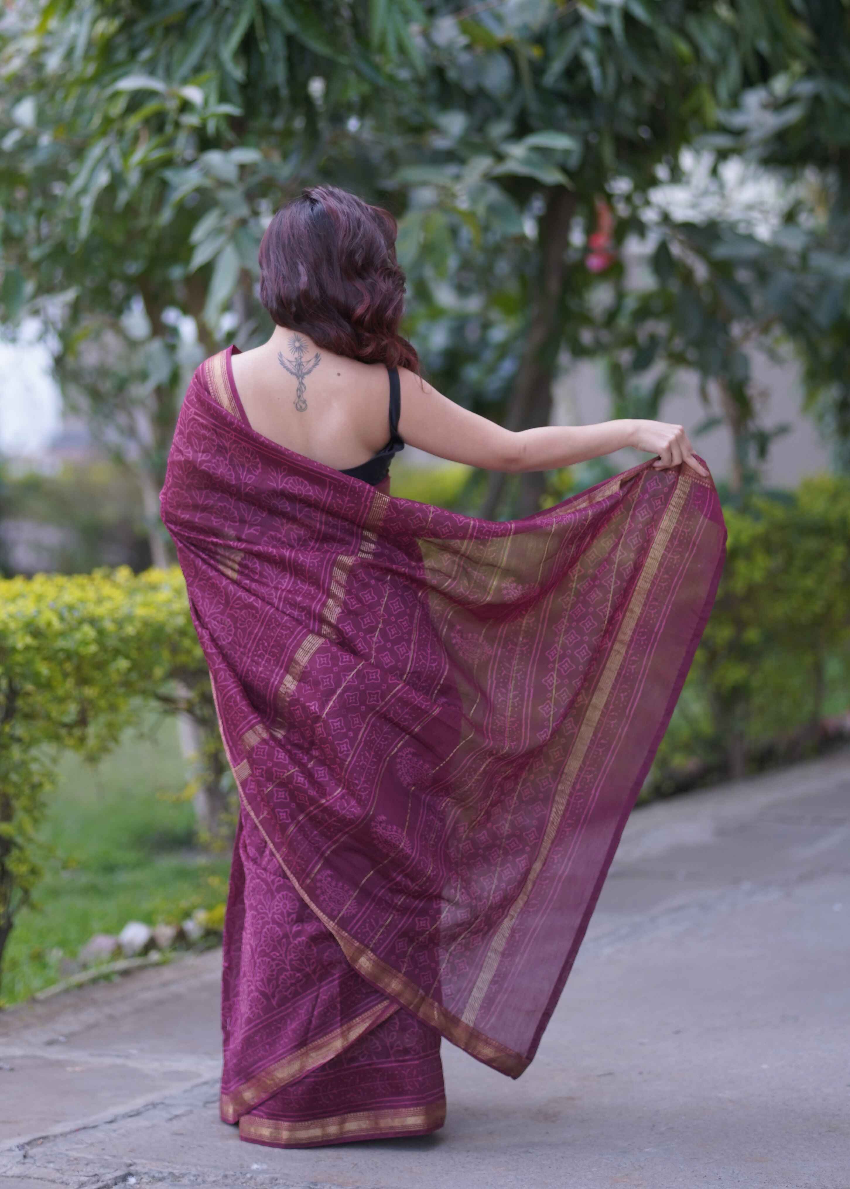 Gulnar- Maroon Maheshwari Silk Saree