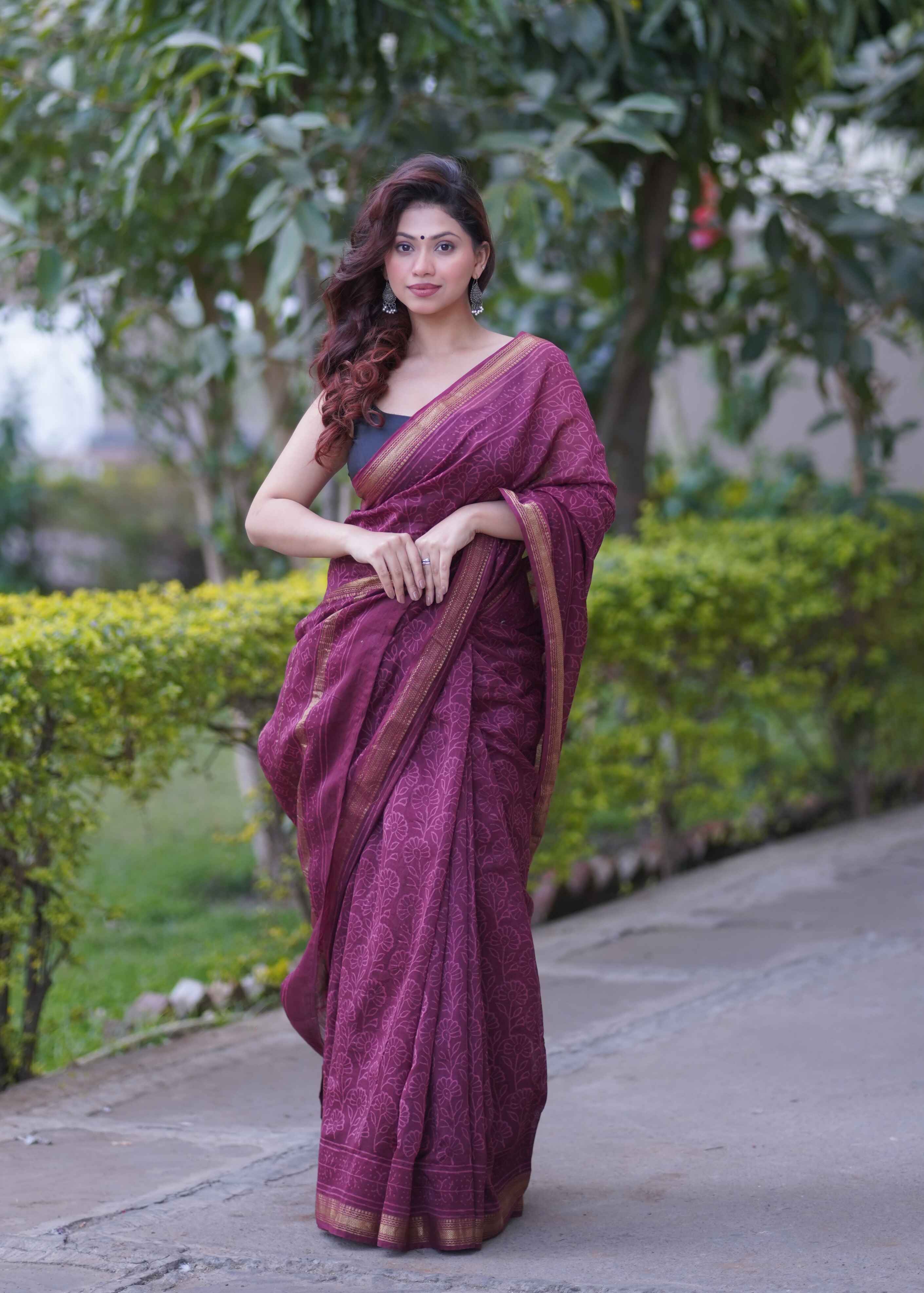 Gulnar- Maroon Maheshwari Silk Saree