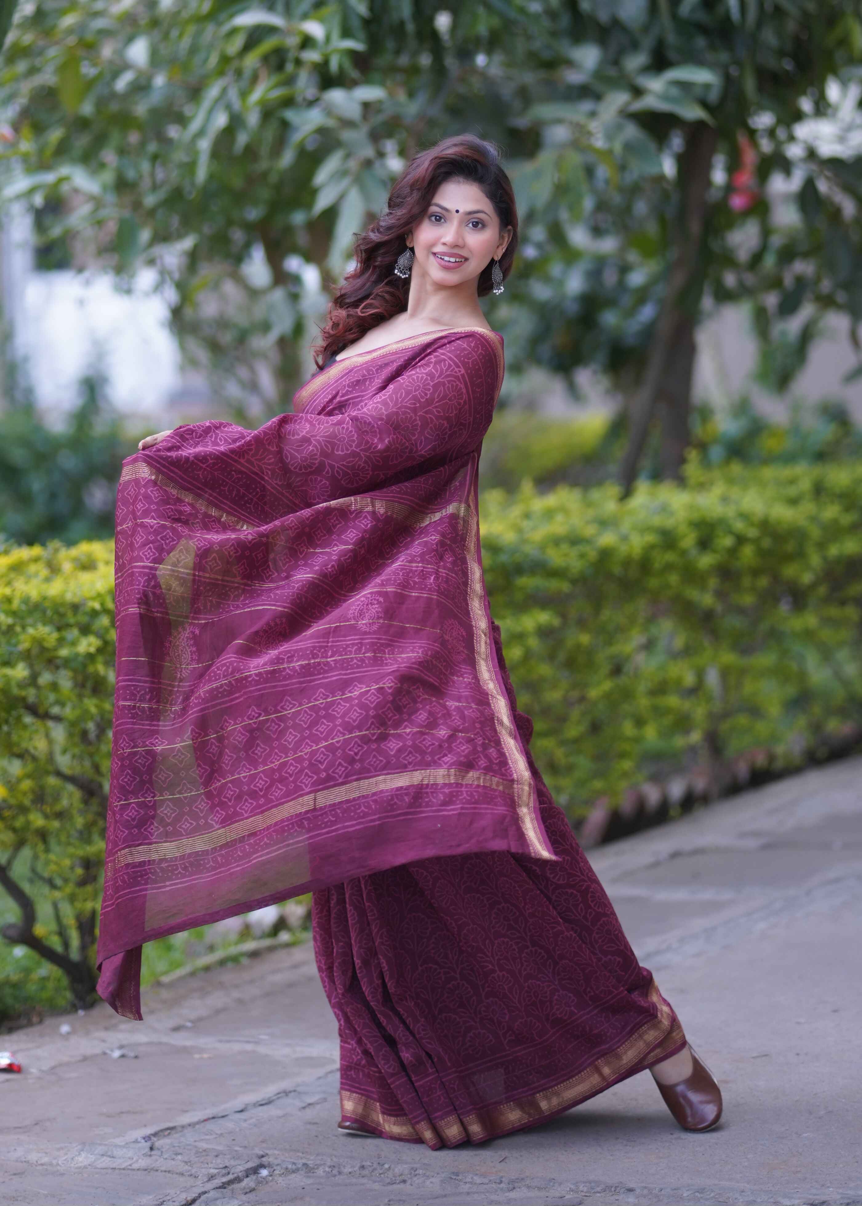 Gulnar- Maroon Maheshwari Silk Saree