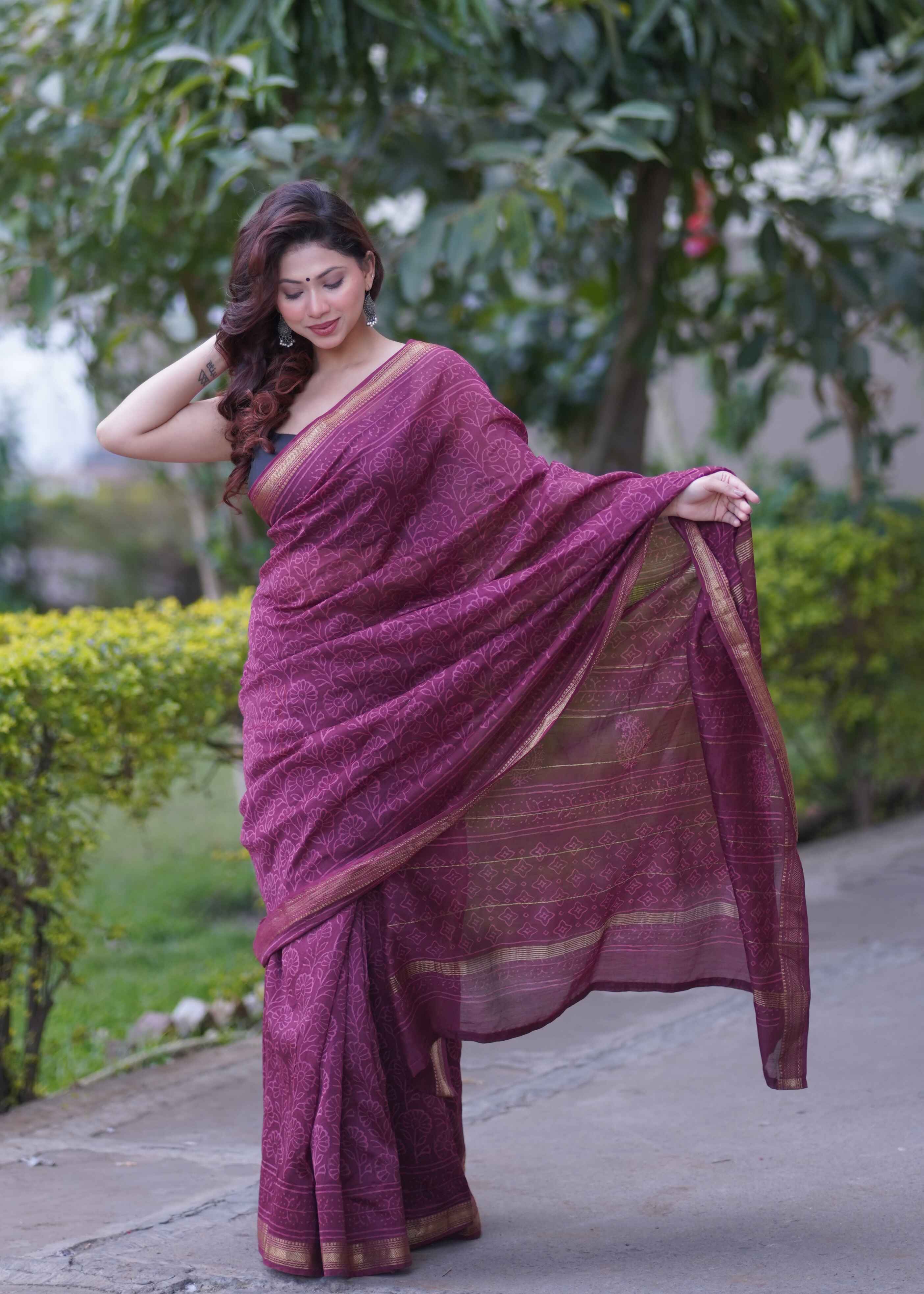 Gulnar- Maroon Maheshwari Silk Saree