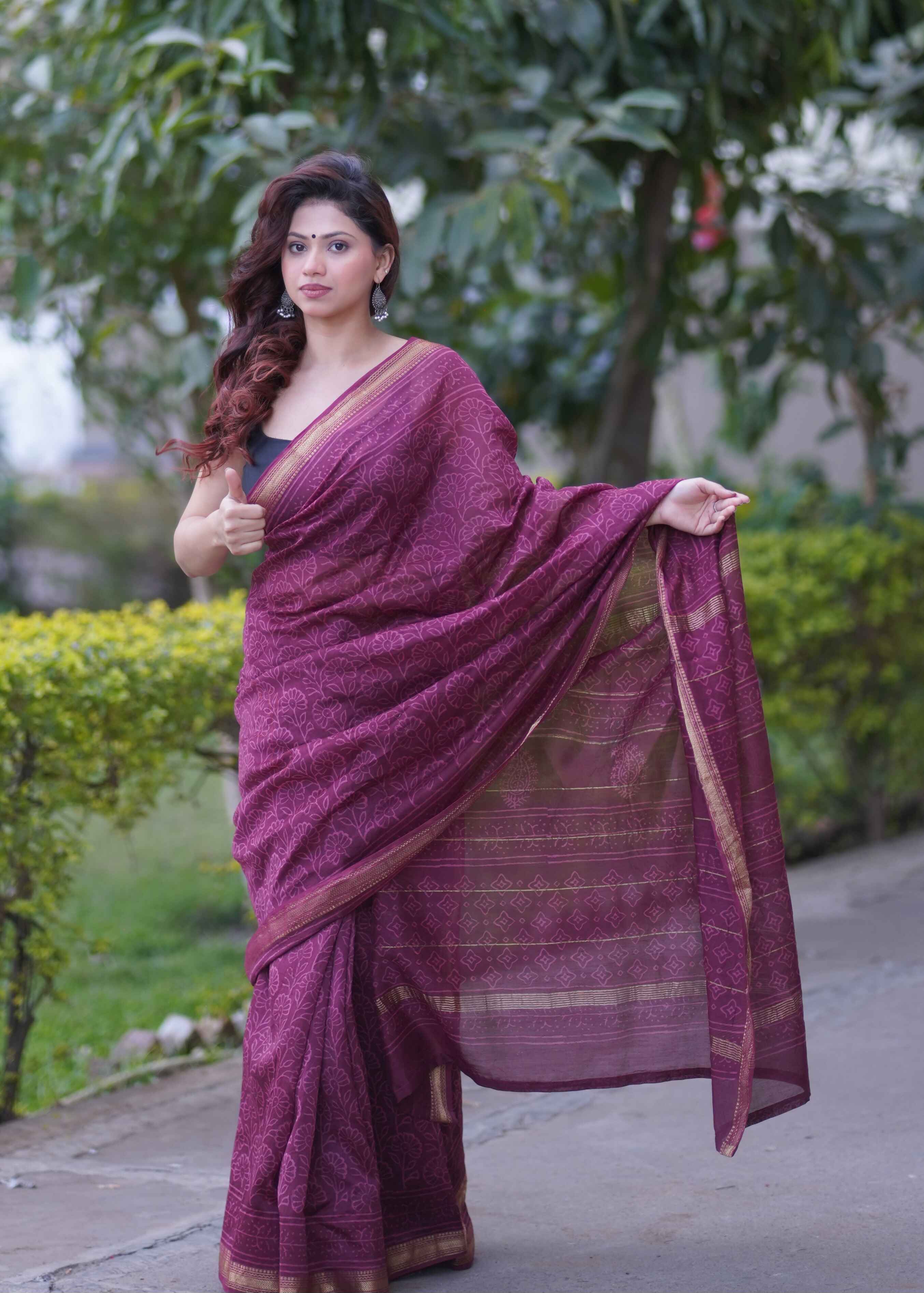 Gulnar- Maroon Maheshwari Silk Saree