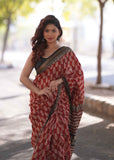 Gulchandni- Red Maheshwari Silk Saree