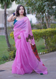 Angel Blush - Pink Handpainted Kota Saree