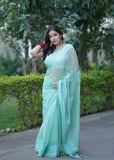 Anshika- Light Green Applique Kota Saree