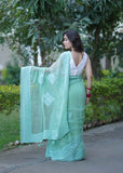 Anshika- Light Green Applique Kota Saree