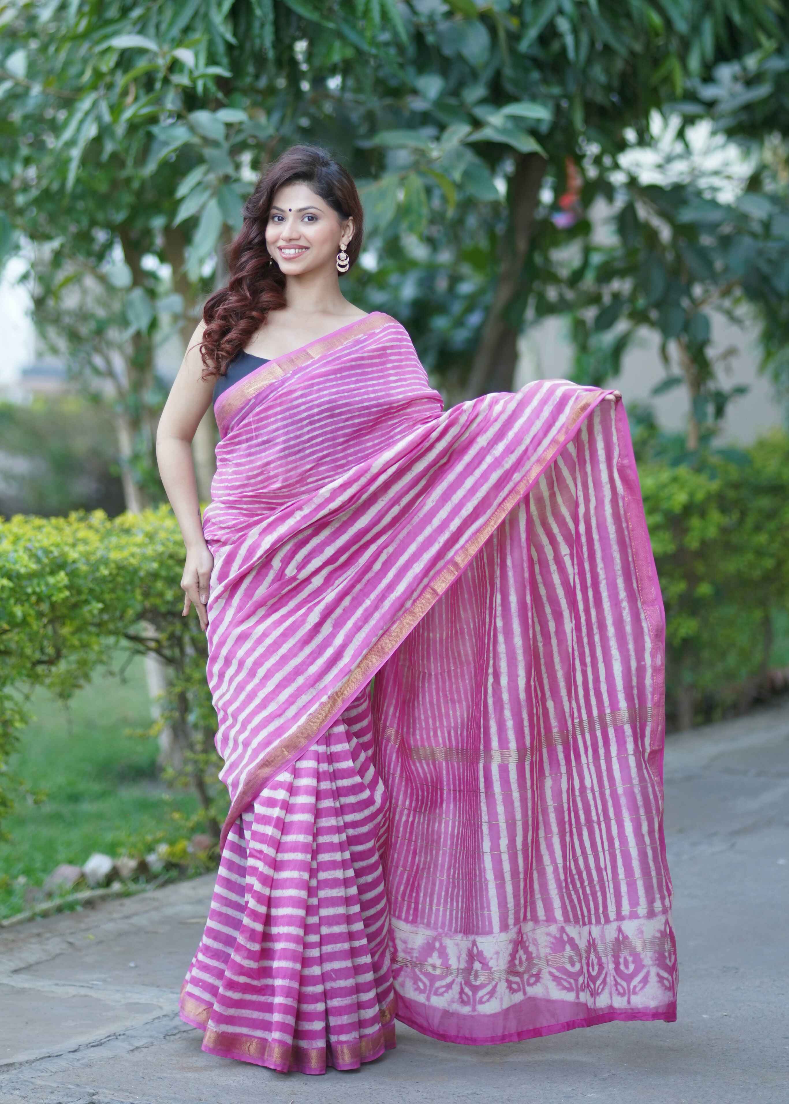 Pushpika - Striped Maheshwari Silk Saree