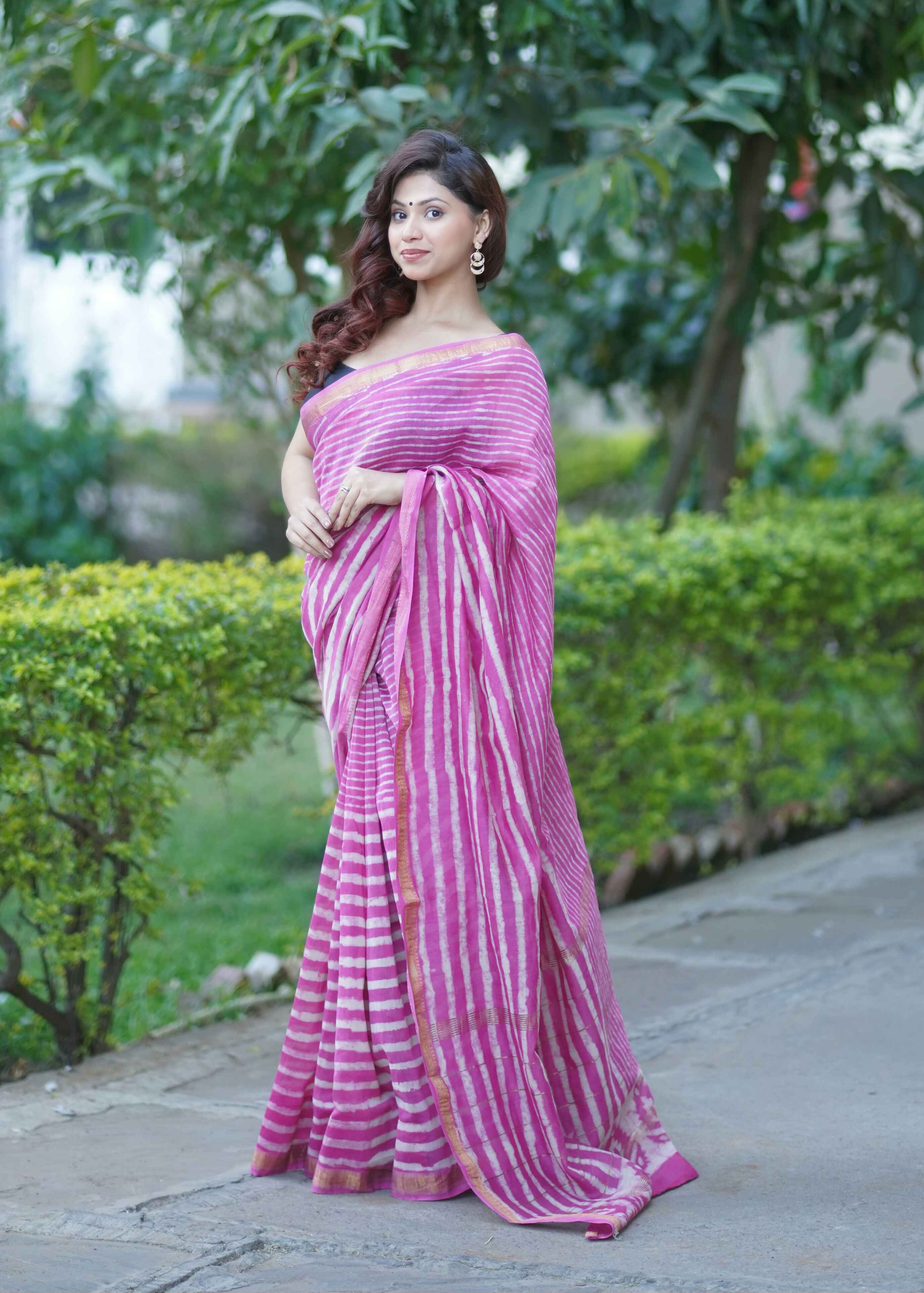 Pushpika - Striped Maheshwari Silk Saree