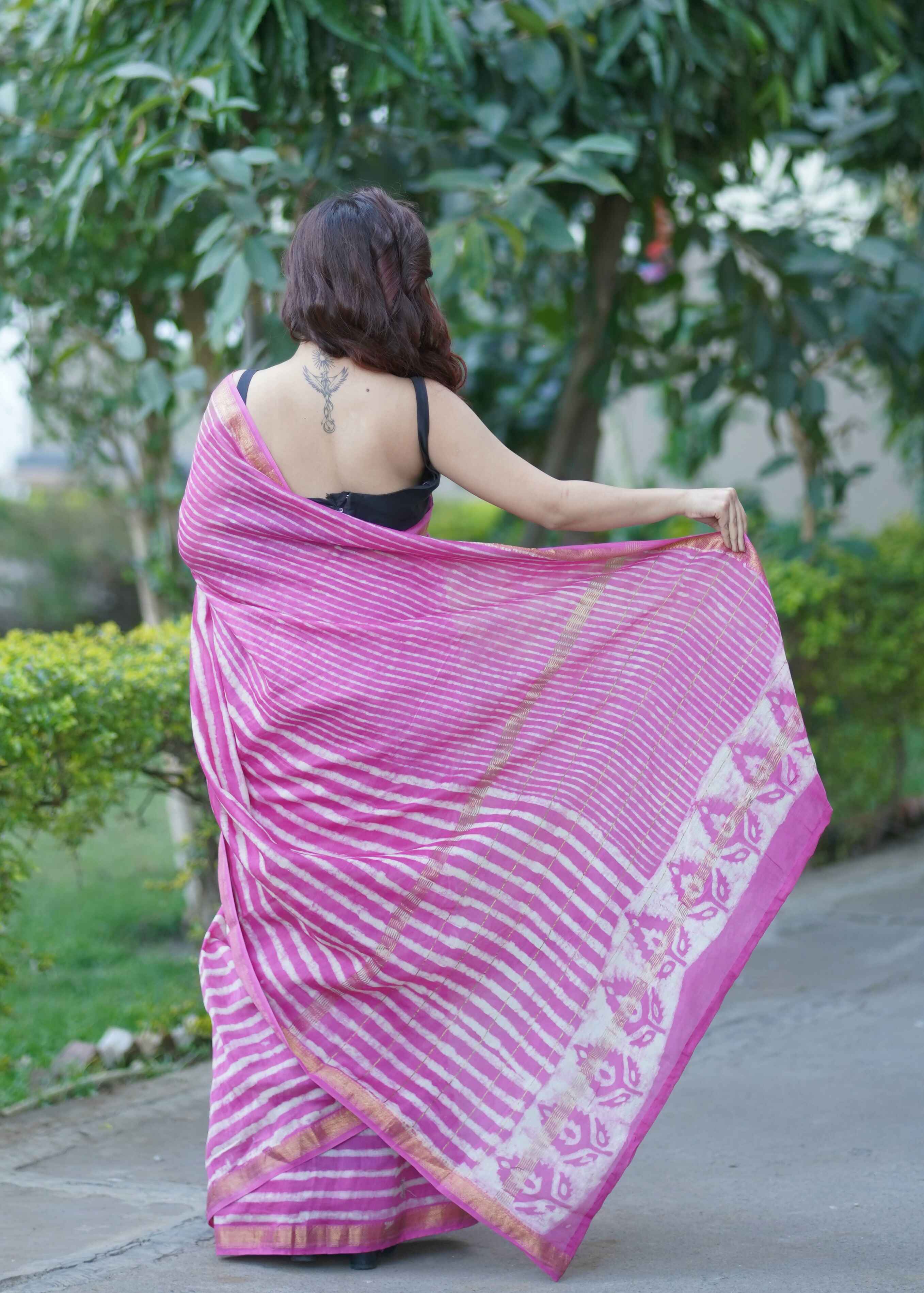 Pushpika - Striped Maheshwari Silk Saree