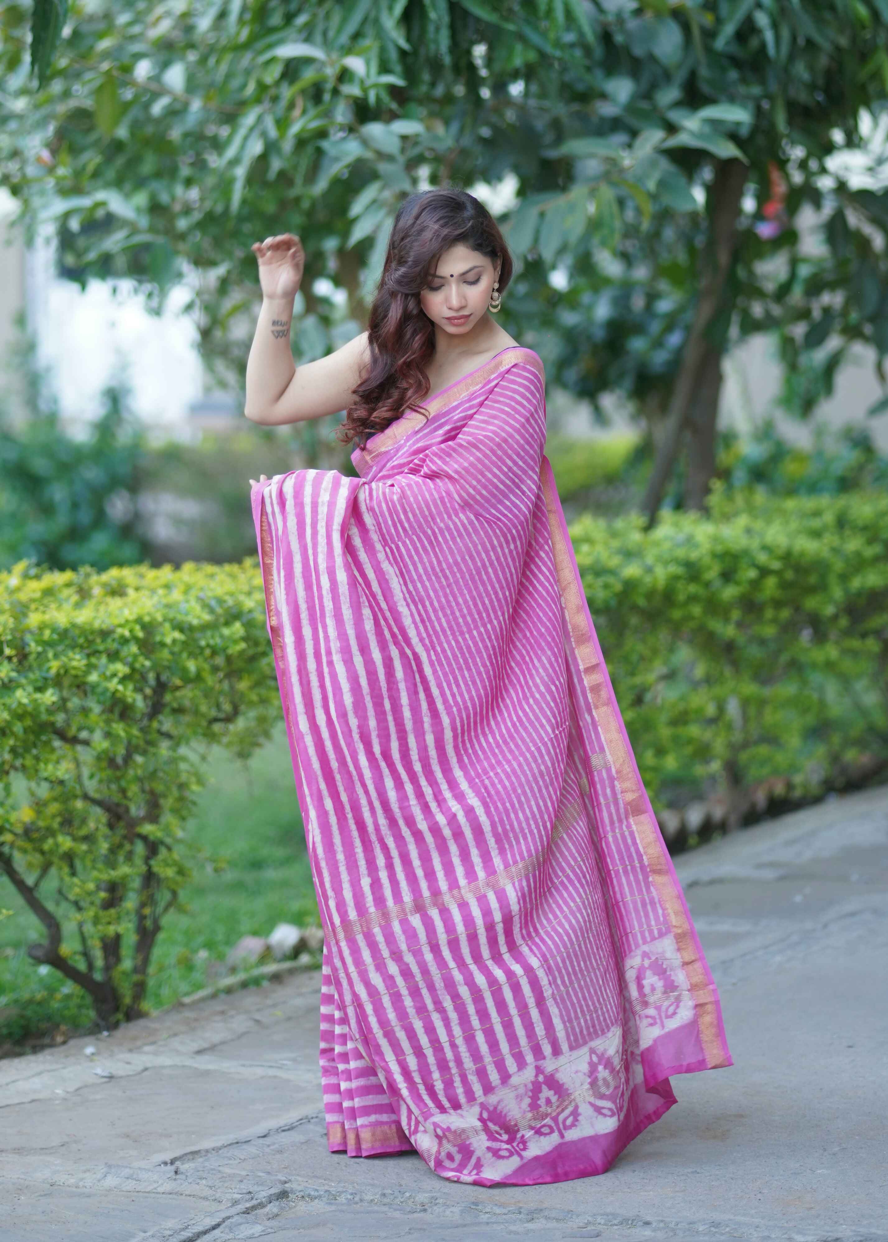 Pushpika - Striped Maheshwari Silk Saree