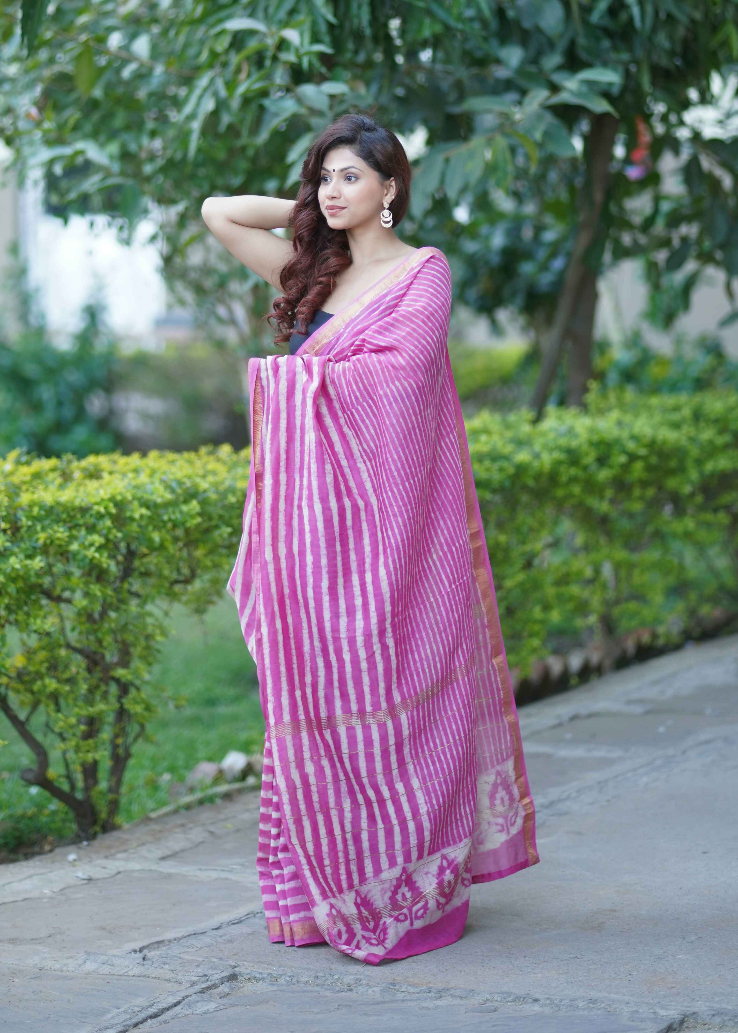 Pushpika - Striped Maheshwari Silk Saree