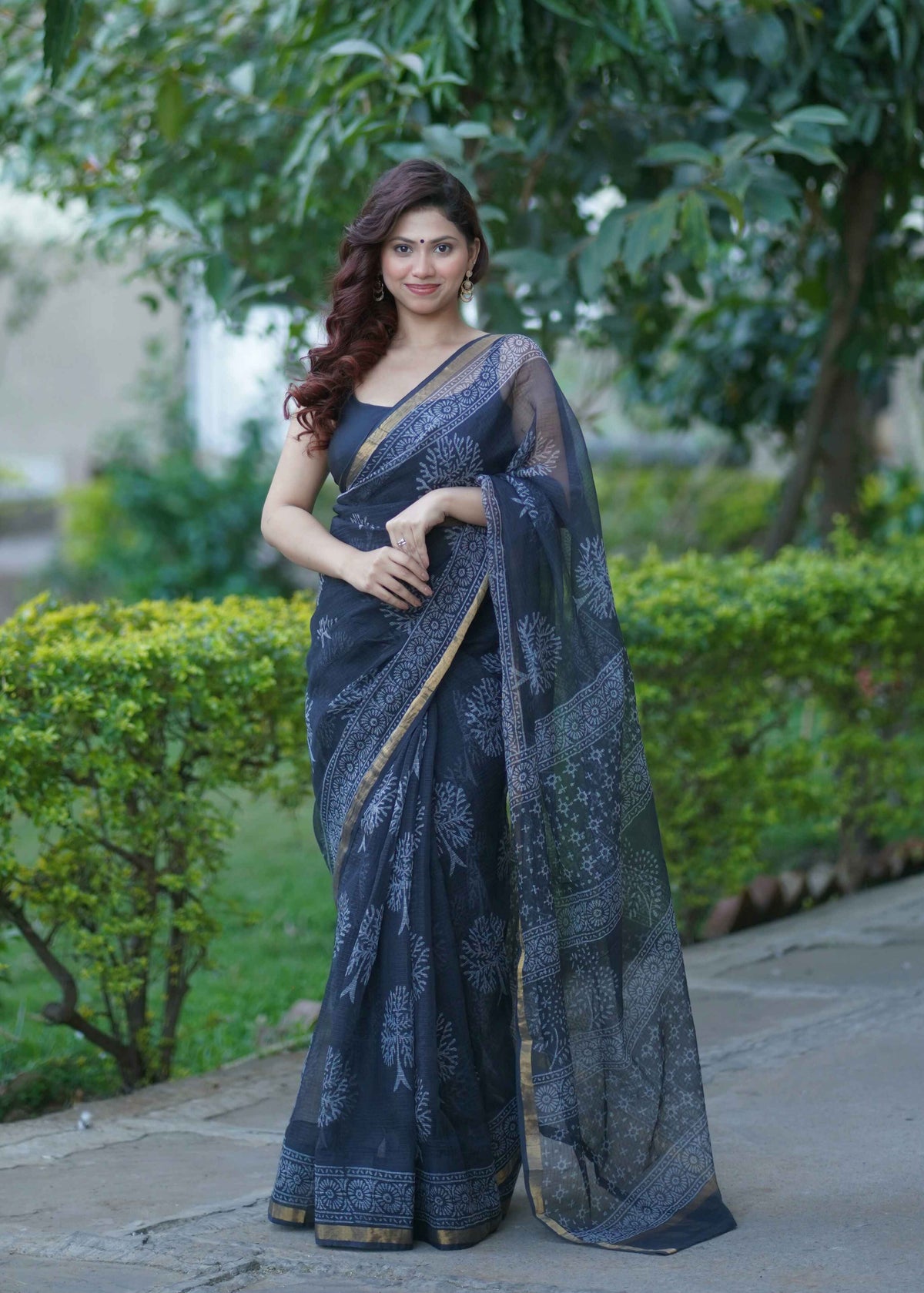 Sanjh Rati - Black Kota Doria Saree