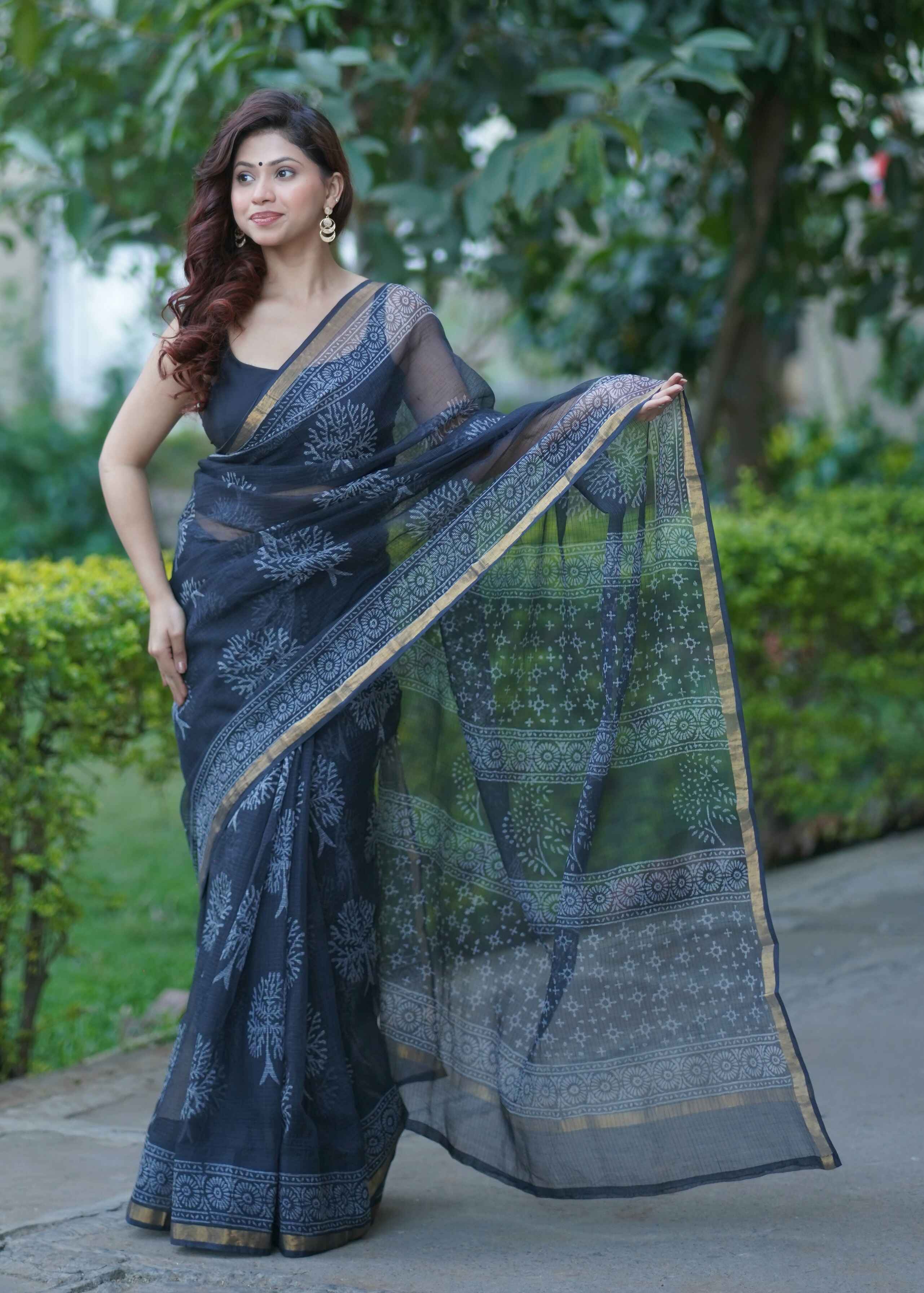 Sanjh Rati - Black Kota Doria Saree