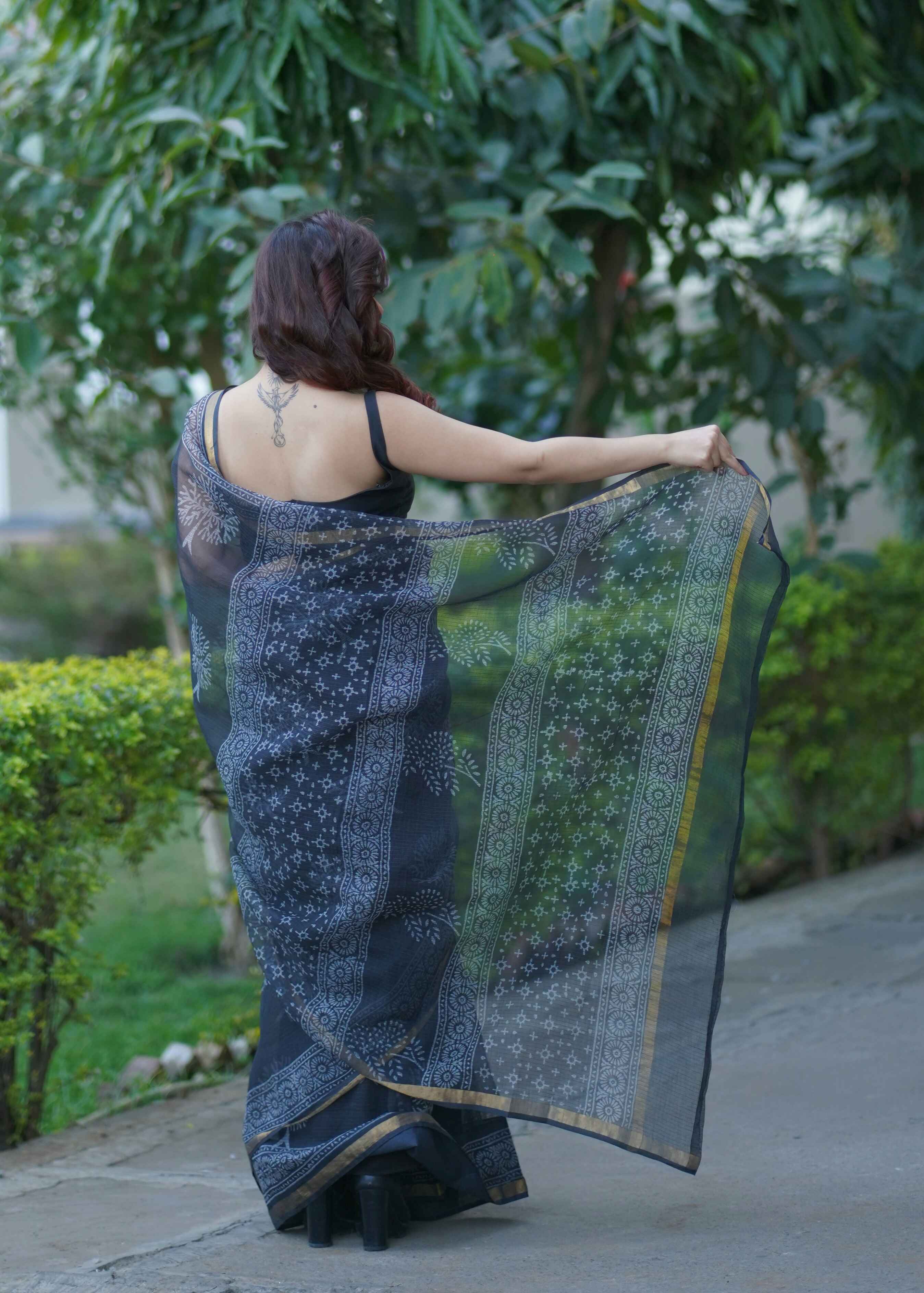 Sanjh Rati - Black Kota Doria Saree