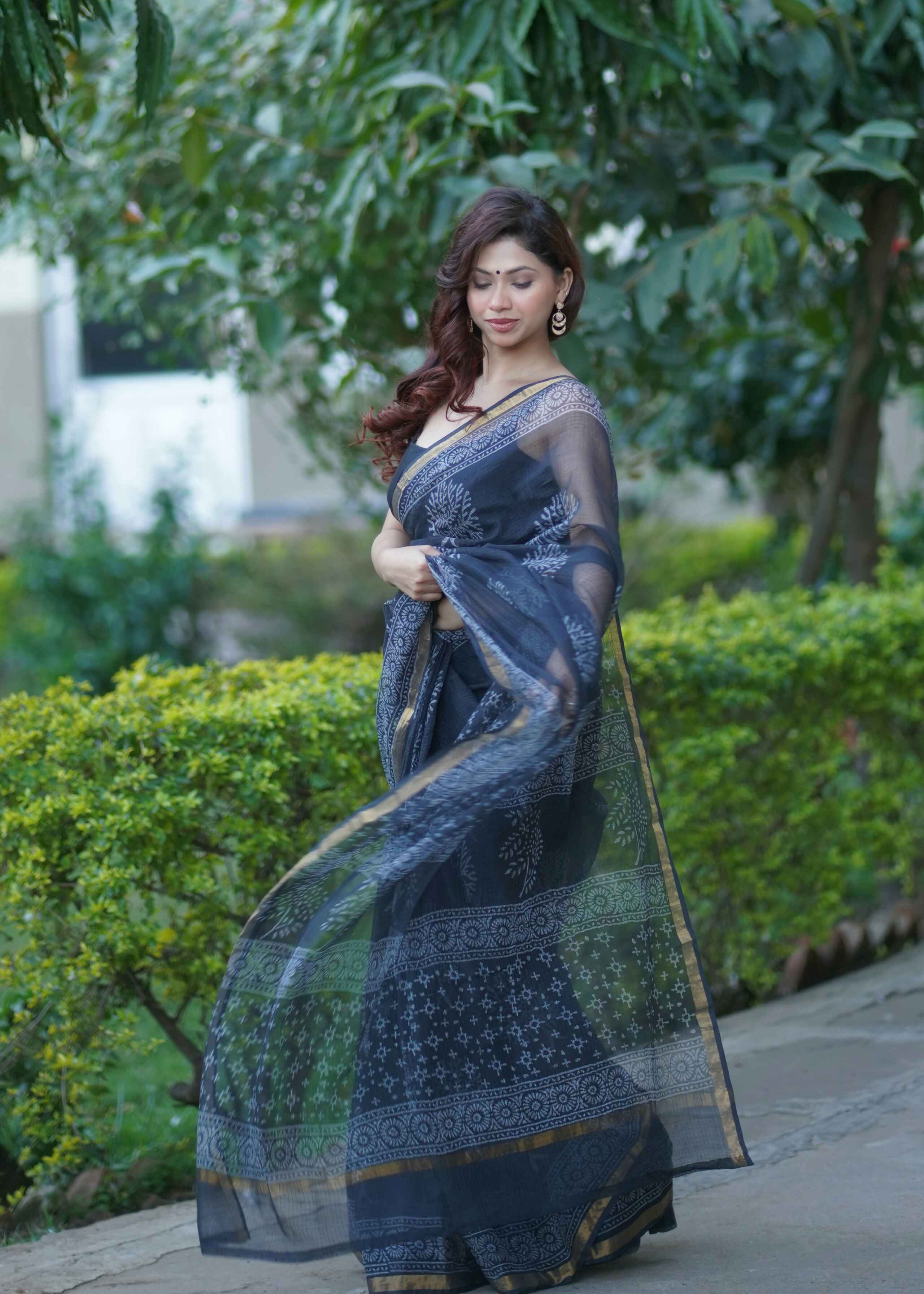 Sanjh Rati - Black Kota Doria Saree