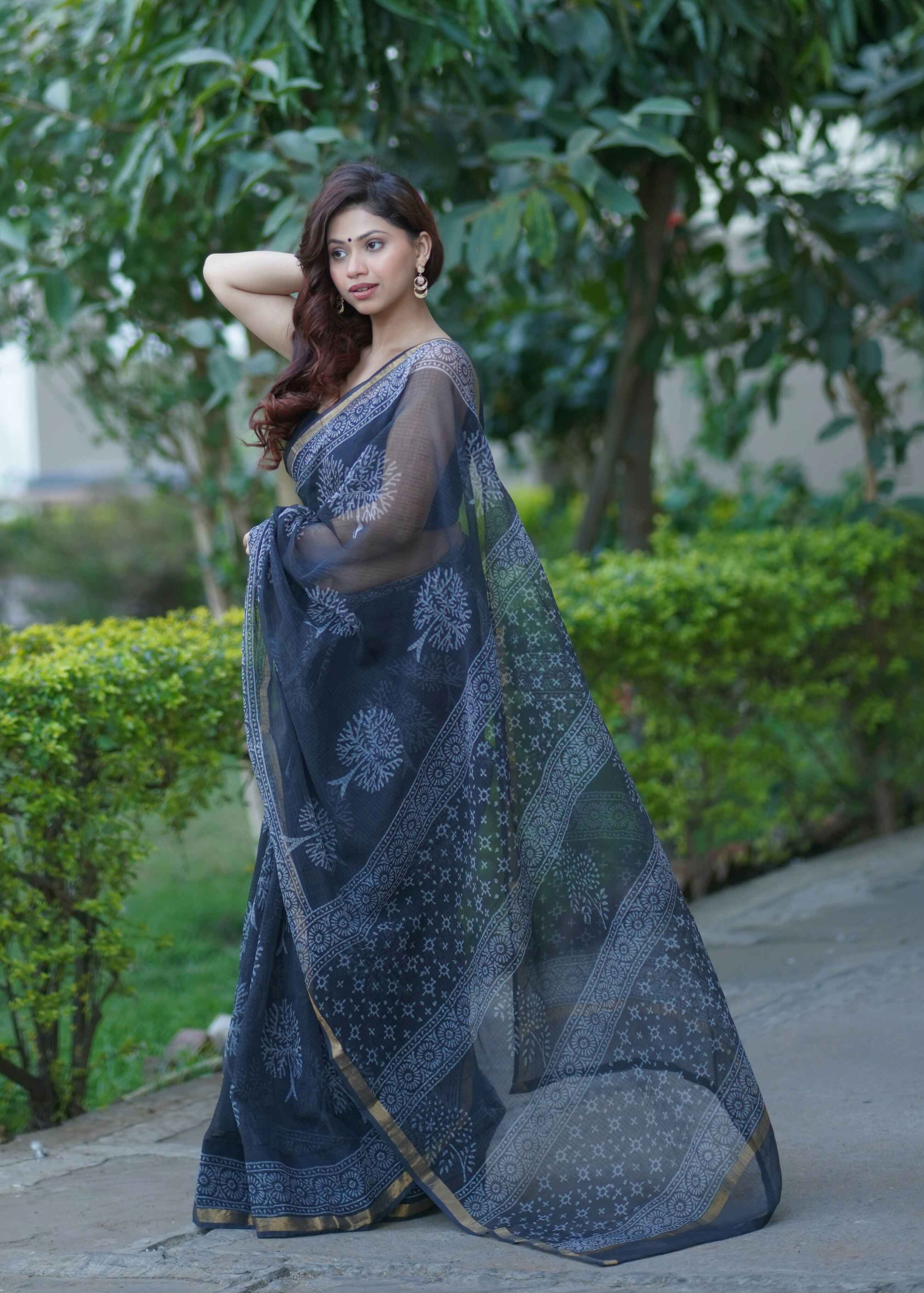 Sanjh Rati - Black Kota Doria Saree