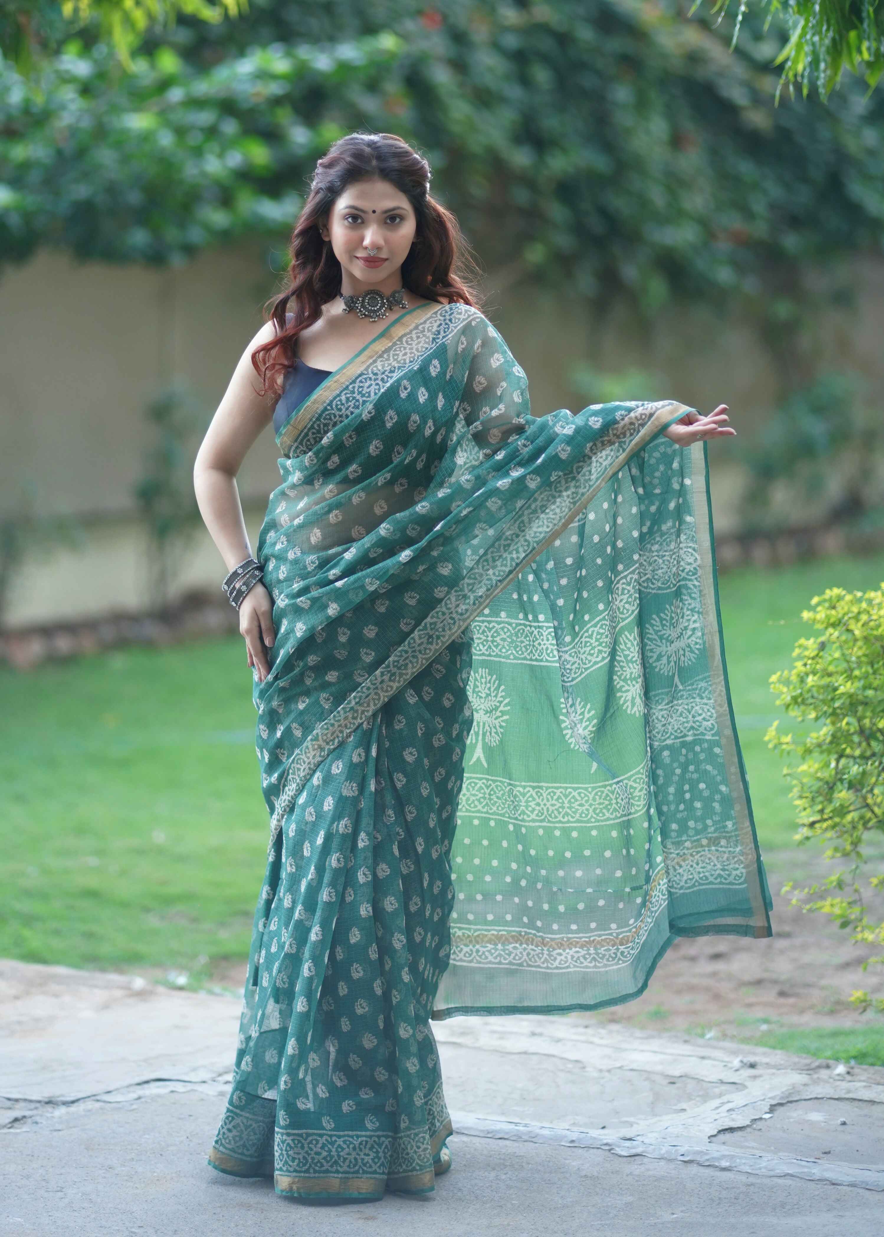 Pravihini- Green Kota Doria Saree