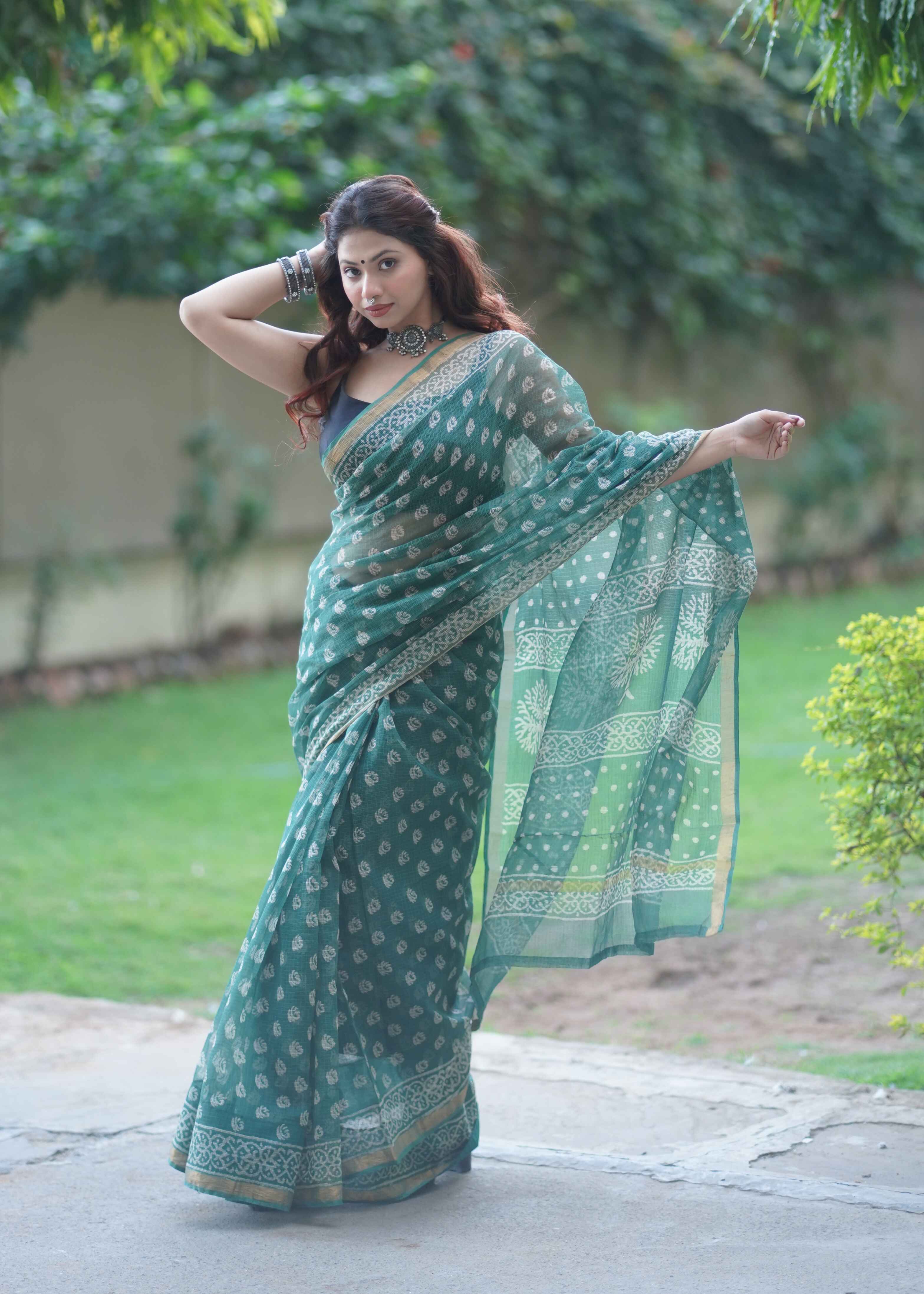 Pravihini- Green Kota Doria Saree