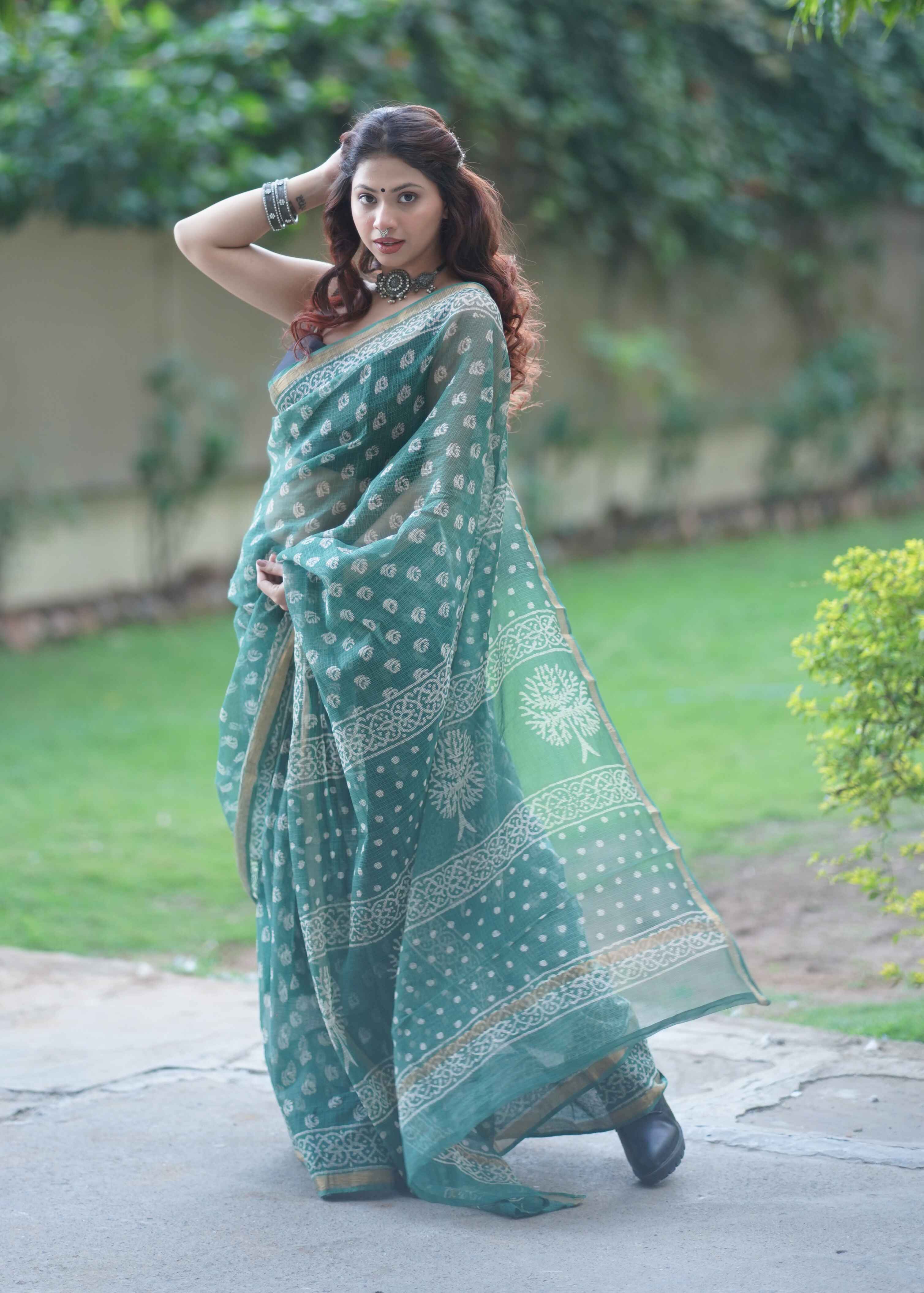 Pravihini- Green Kota Doria Saree