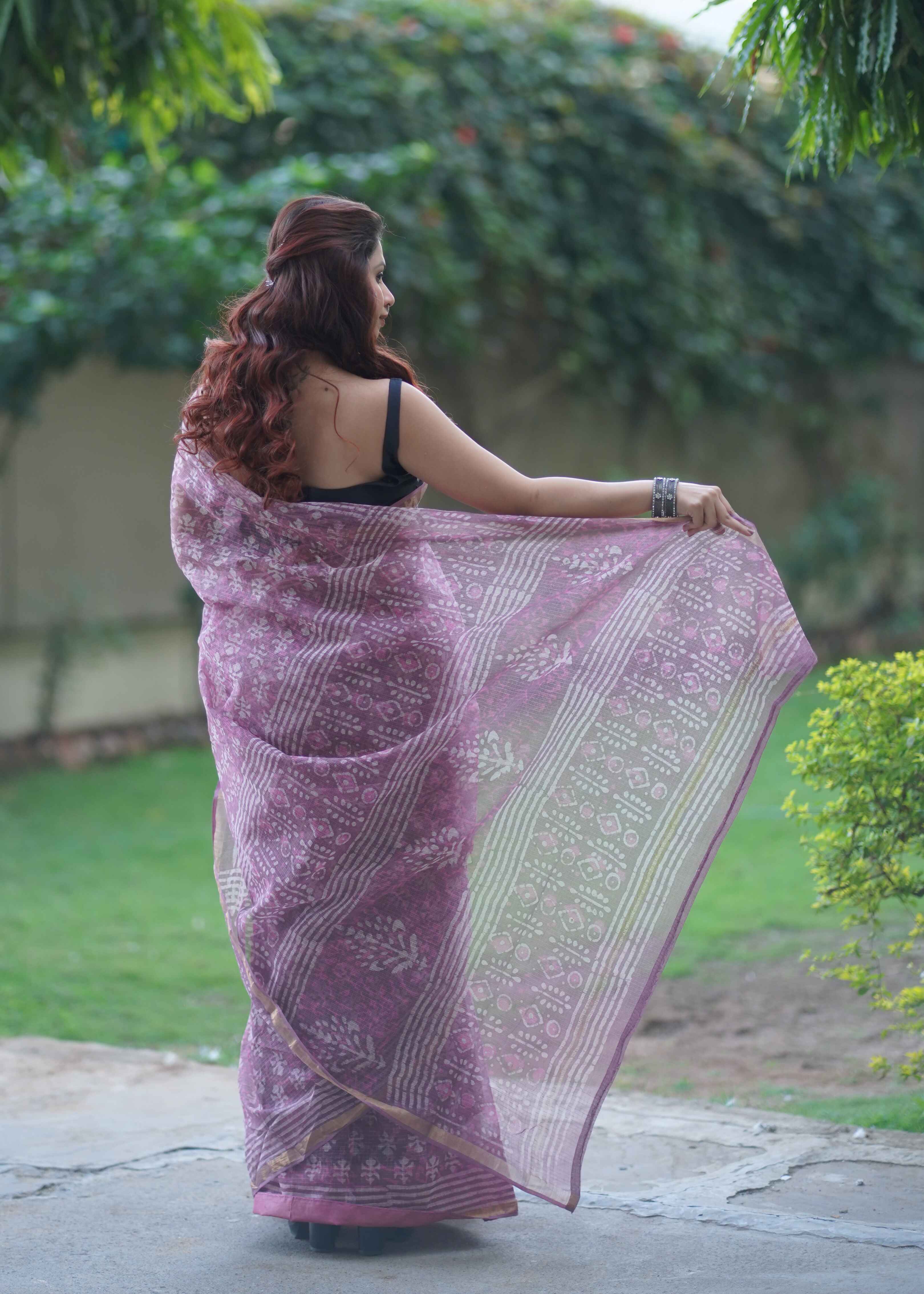 Rekhini - Purple Kota Doria Saree