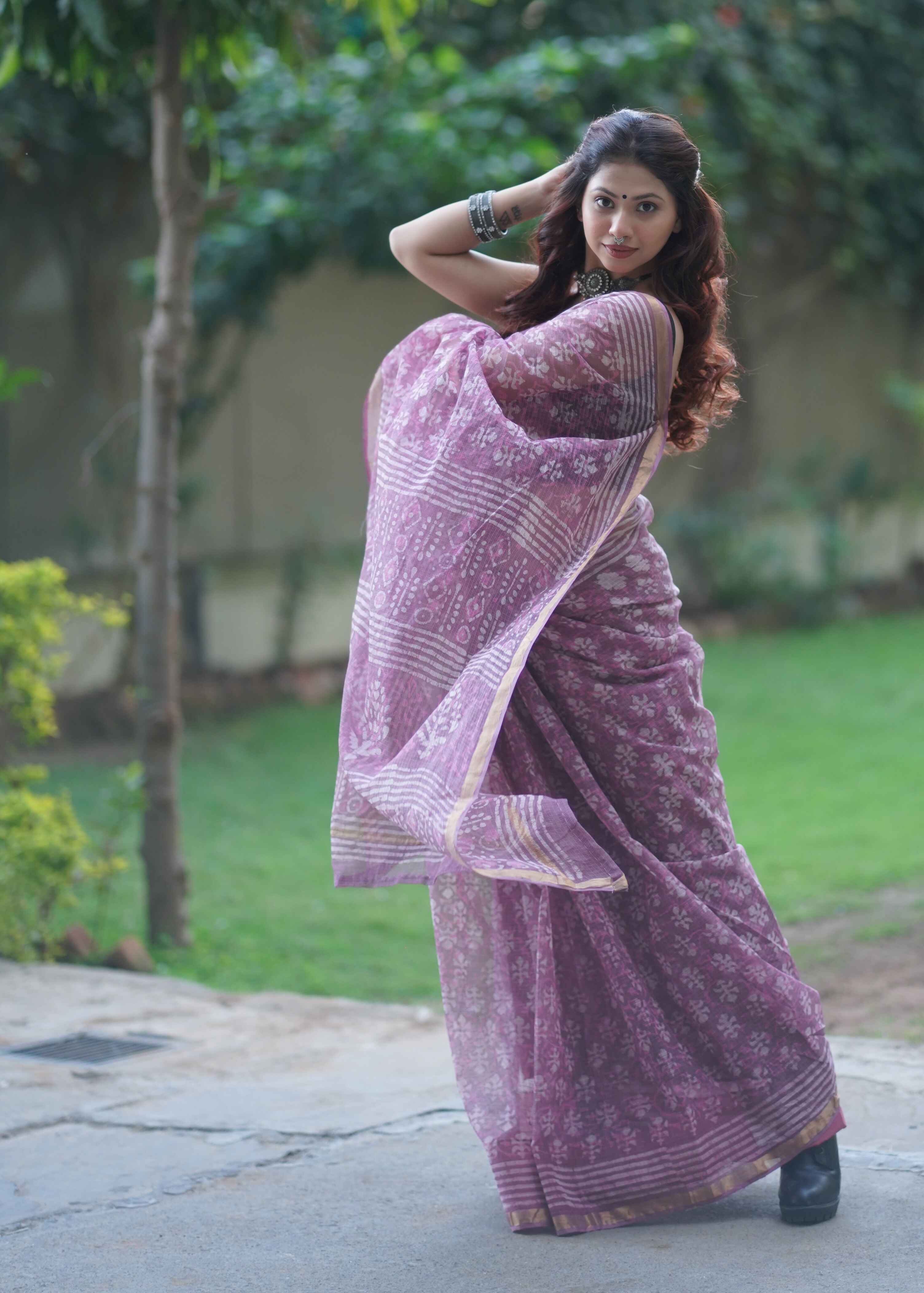 Rekhini - Purple Kota Doria Saree