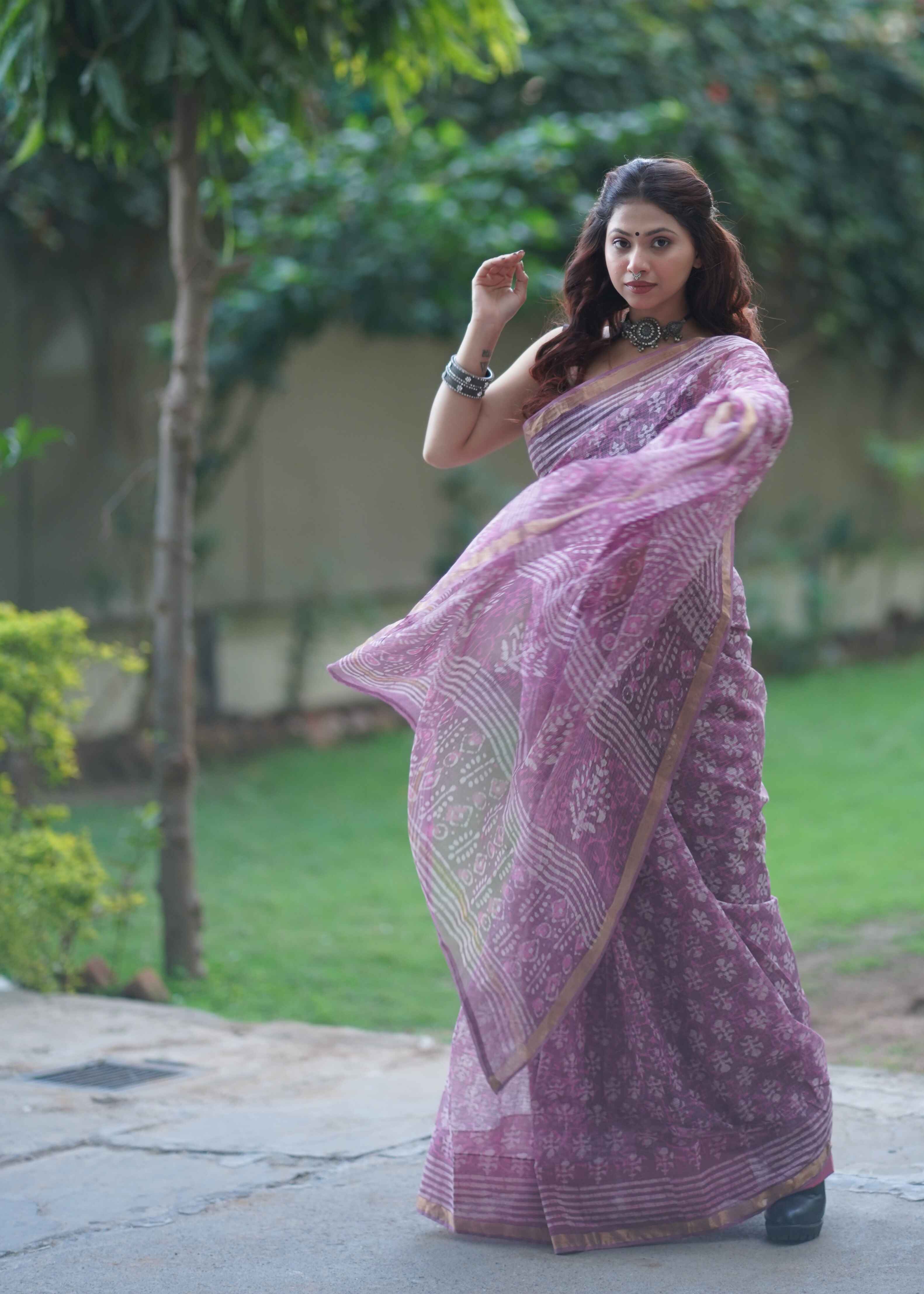 Rekhini - Purple Kota Doria Saree